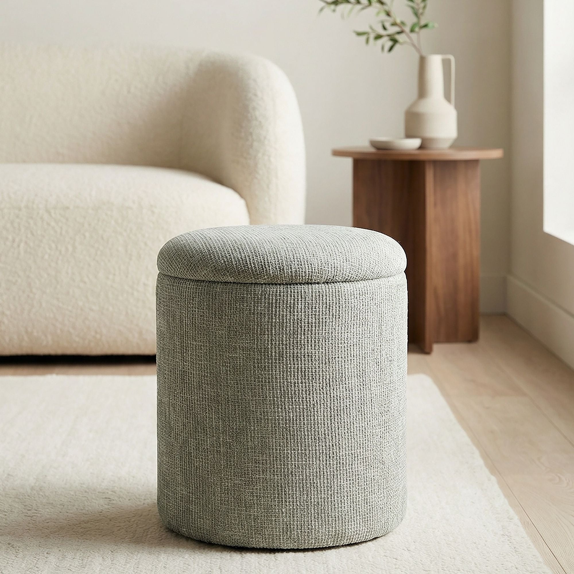 Twyla Round Storage Ottoman – Sage