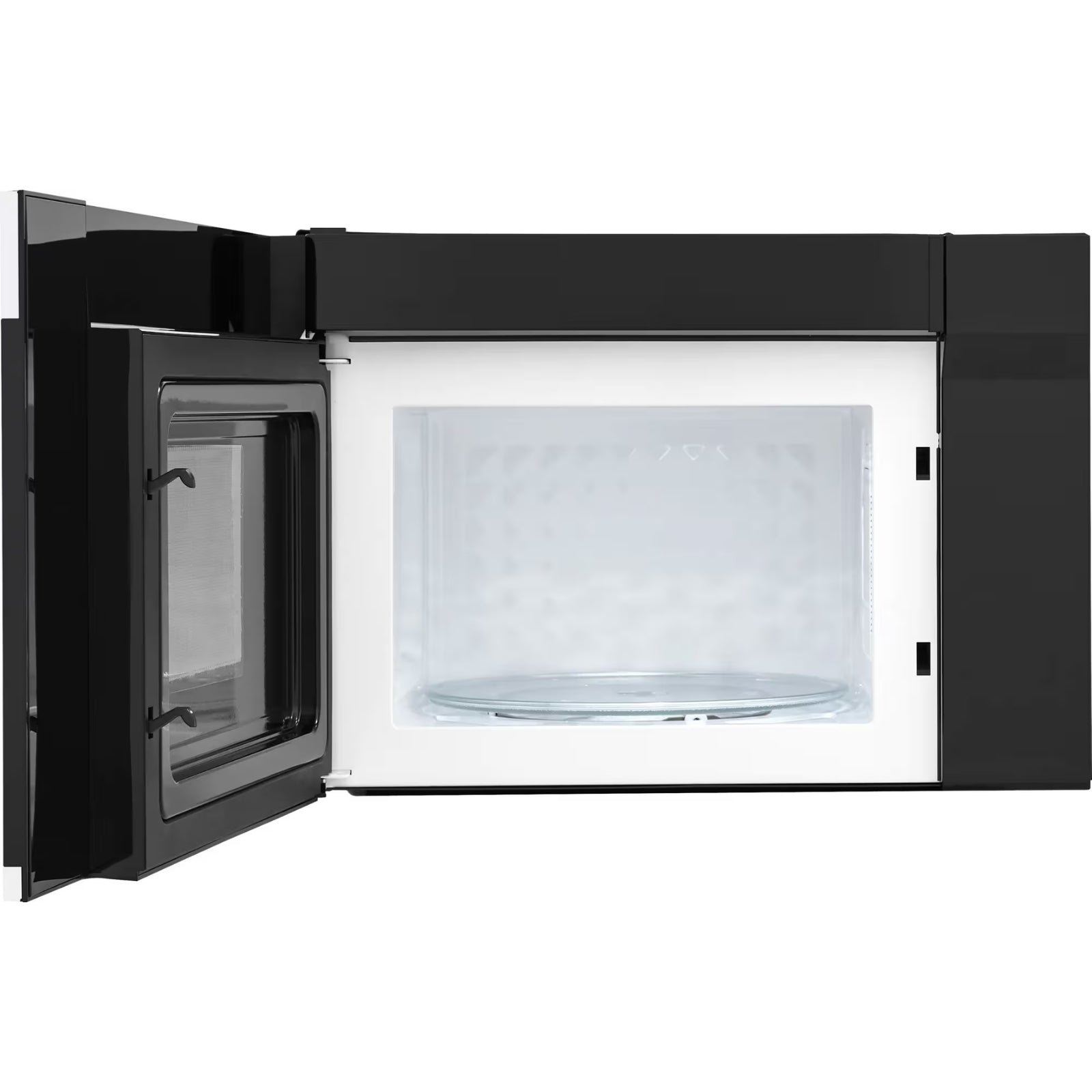 White Frigidaire UMV1422UW 1.4 cu ft over-the-range microwave with digital display and turntable, mounted above kitchen stovetop.