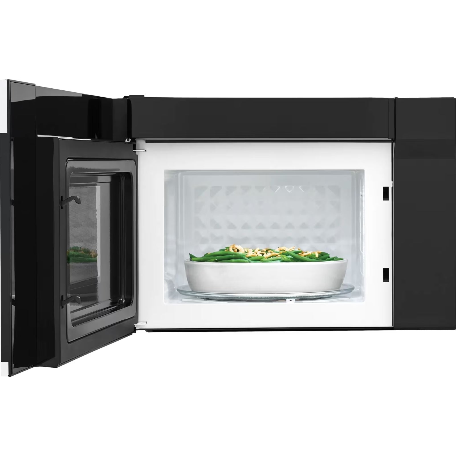 White Frigidaire UMV1422UW over-the-range microwave with digital control panel and spacious interior.