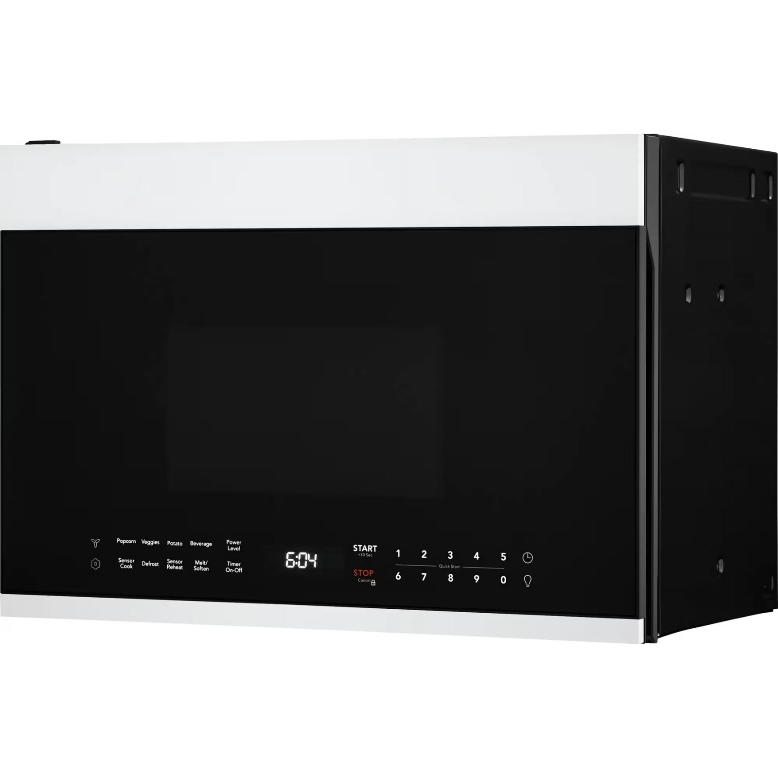 White Frigidaire UMV1422UW 1.4 cu. ft. over-the-range microwave with digital display and control panel.