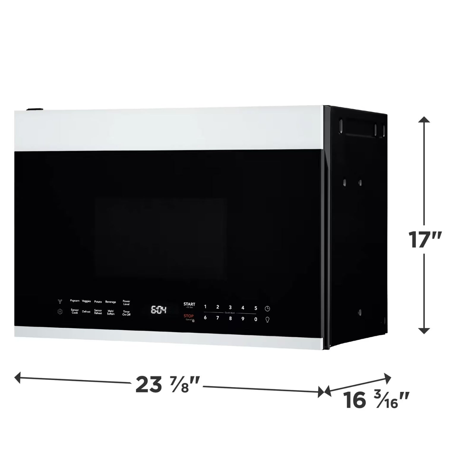 White Frigidaire UMV1422UW over-the-range microwave with digital control panel and spacious 1.4 cu. ft. interior.