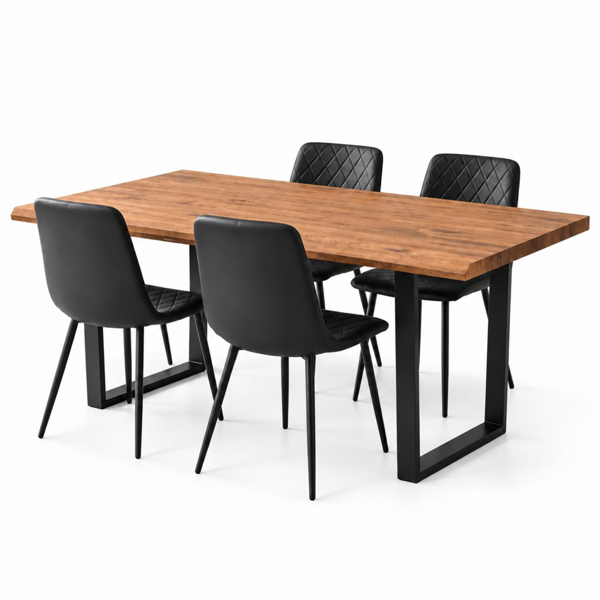Natural Dining Set with Black Faux Leather Chairs