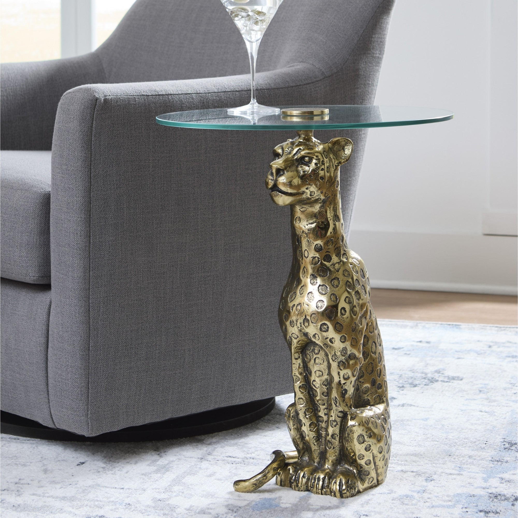 Vallain Accent Table Antique Gold Finish