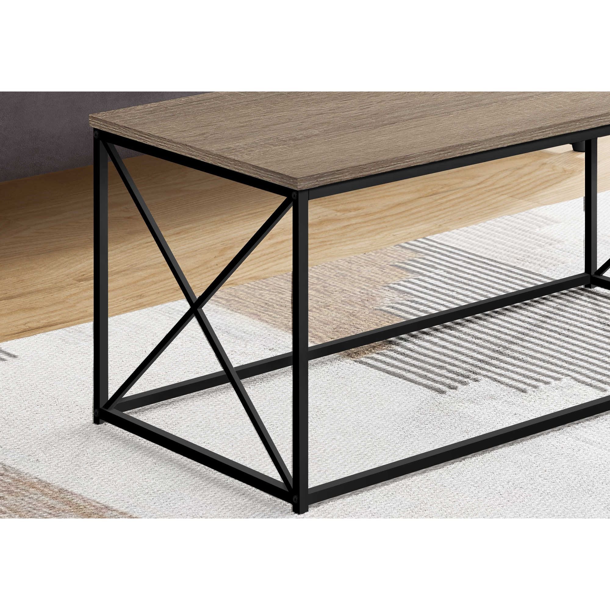 Dark taupe Vetra coffee table by Monarch Specialties featuring a sleek, modern design with smooth wooden surface and sturdy legs.