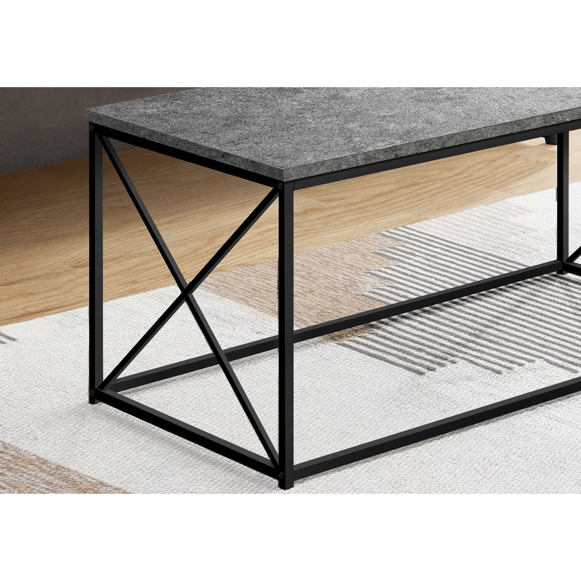 Vetra coffee table in grey stone finish by Monarch Specialties, featuring a modern design with a rectangular tabletop and sturdy legs.