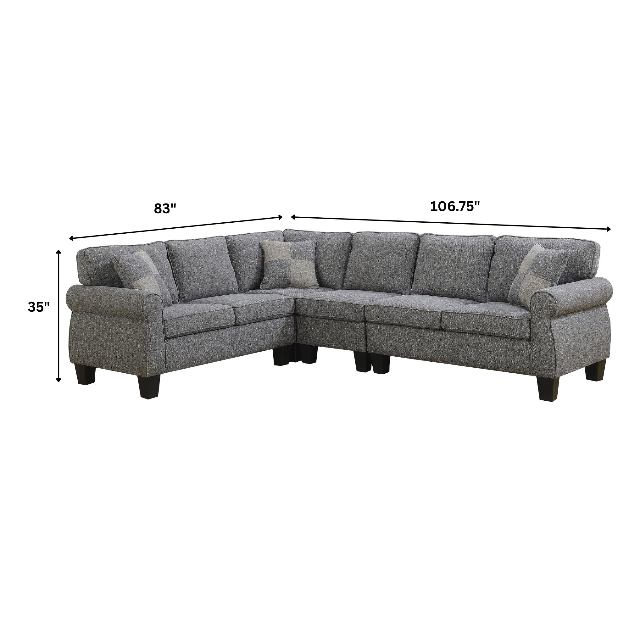 Verona Grey Reversible Sectional Sofa with Accent Pillows