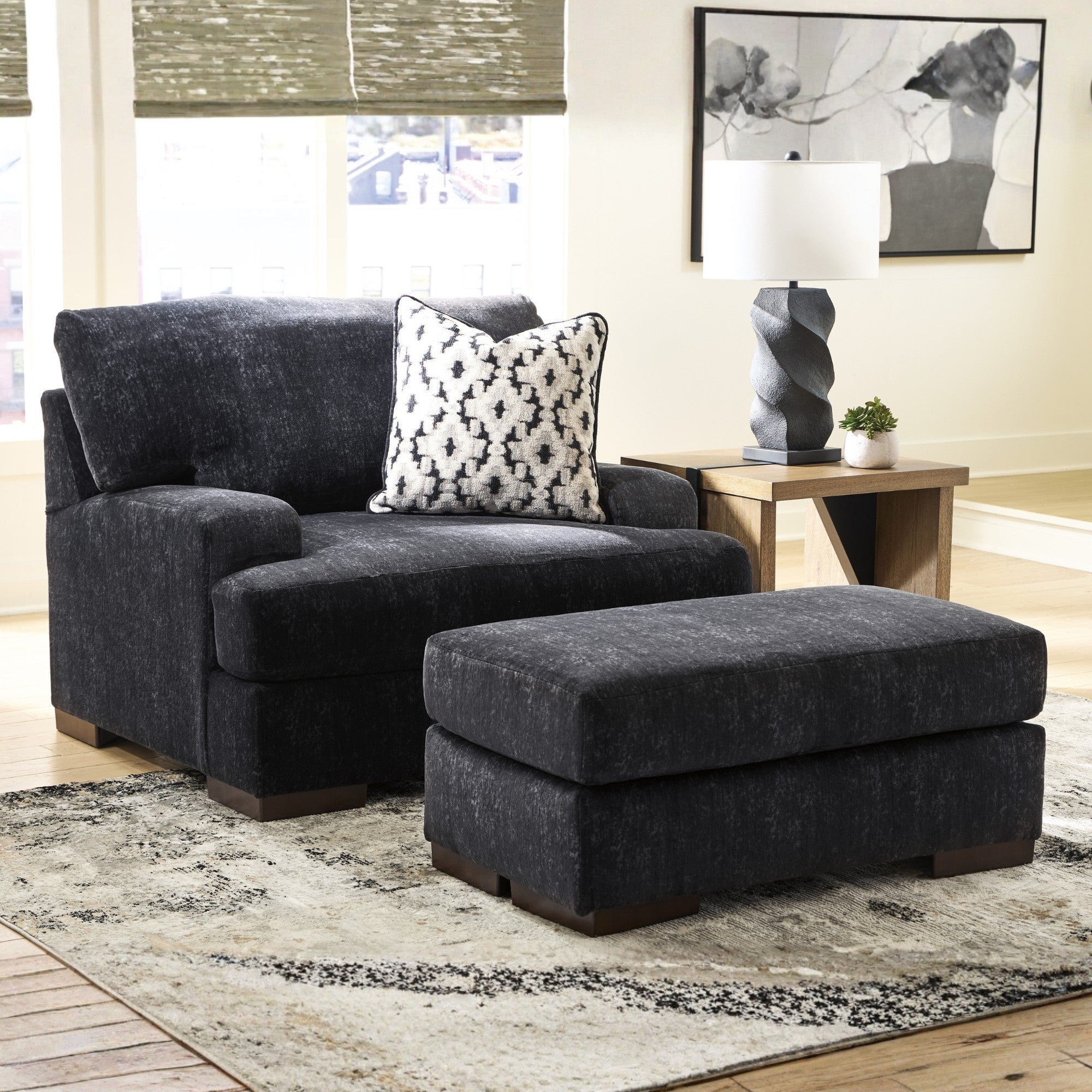 Whitmore Manor Ottoman in Black Pearl