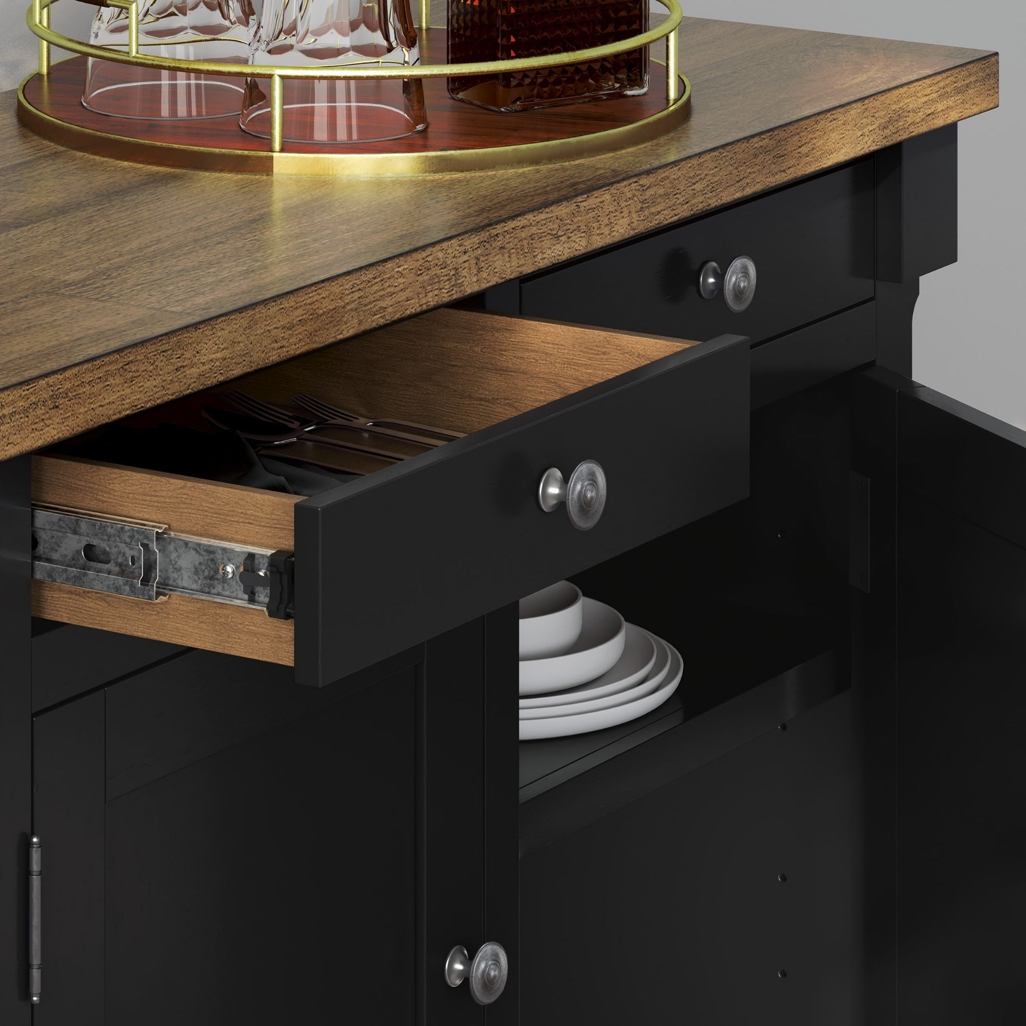 Ashley Wildenauer dining room buffet with multiple storage compartments and a polished wood finish, ideal for elegant dining spaces.