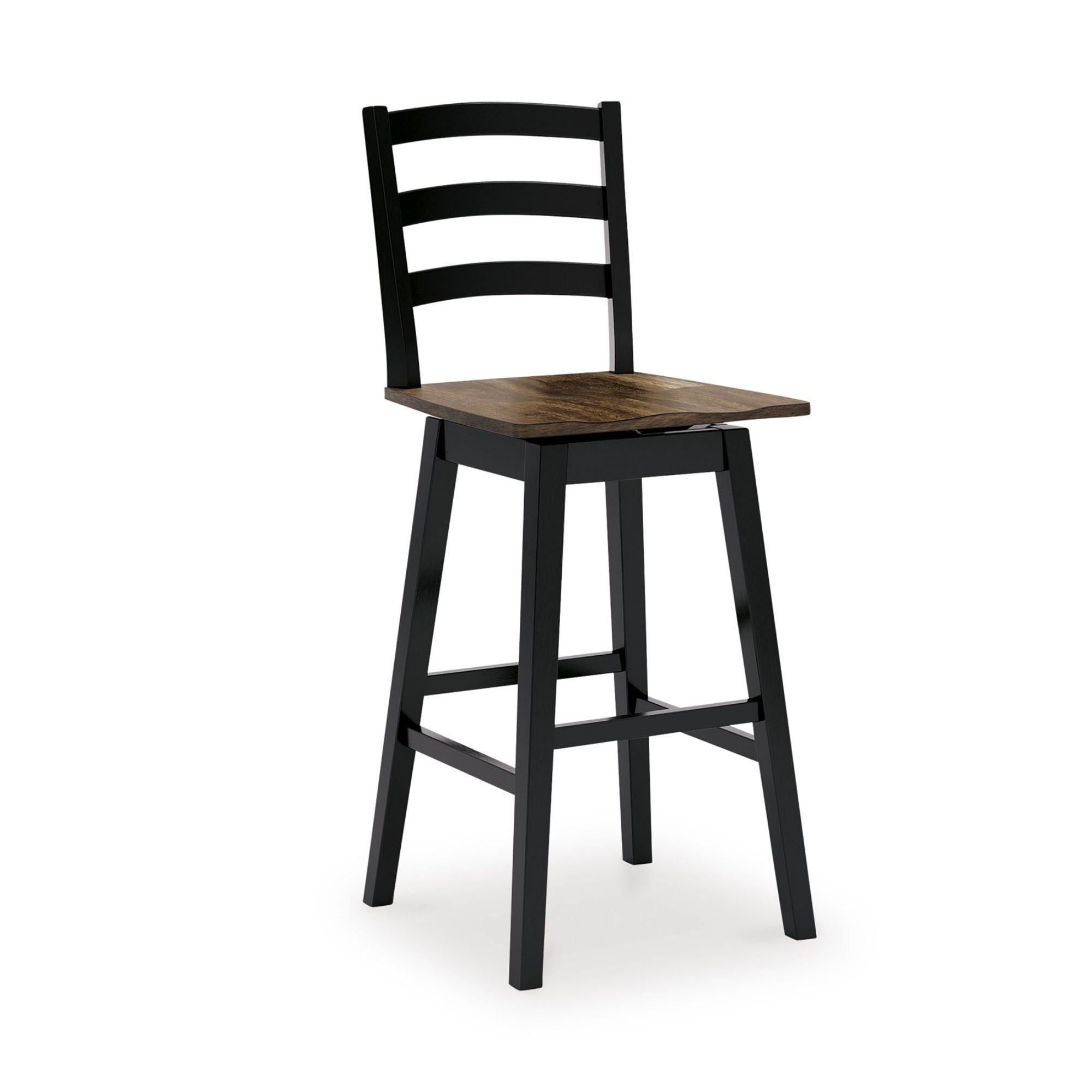 Pair of Ashley Wildenauer swivel barstools with wooden seats and metal frames, suitable for modern dining or bar areas.