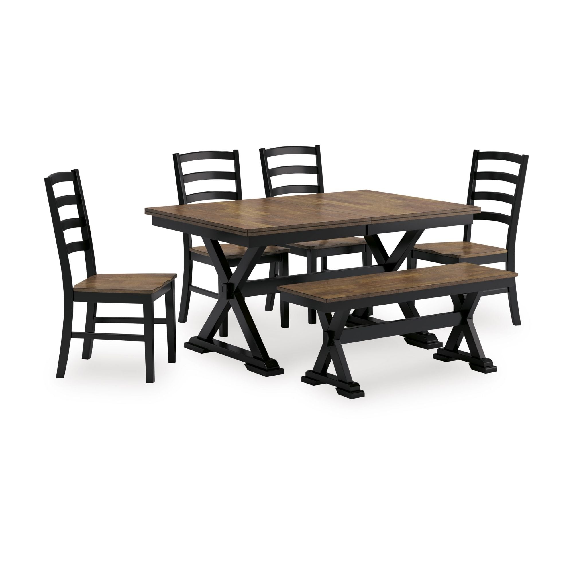 Ashley Wildenauer dining room set with table, chairs, and bench, featuring wood finish and contemporary design.