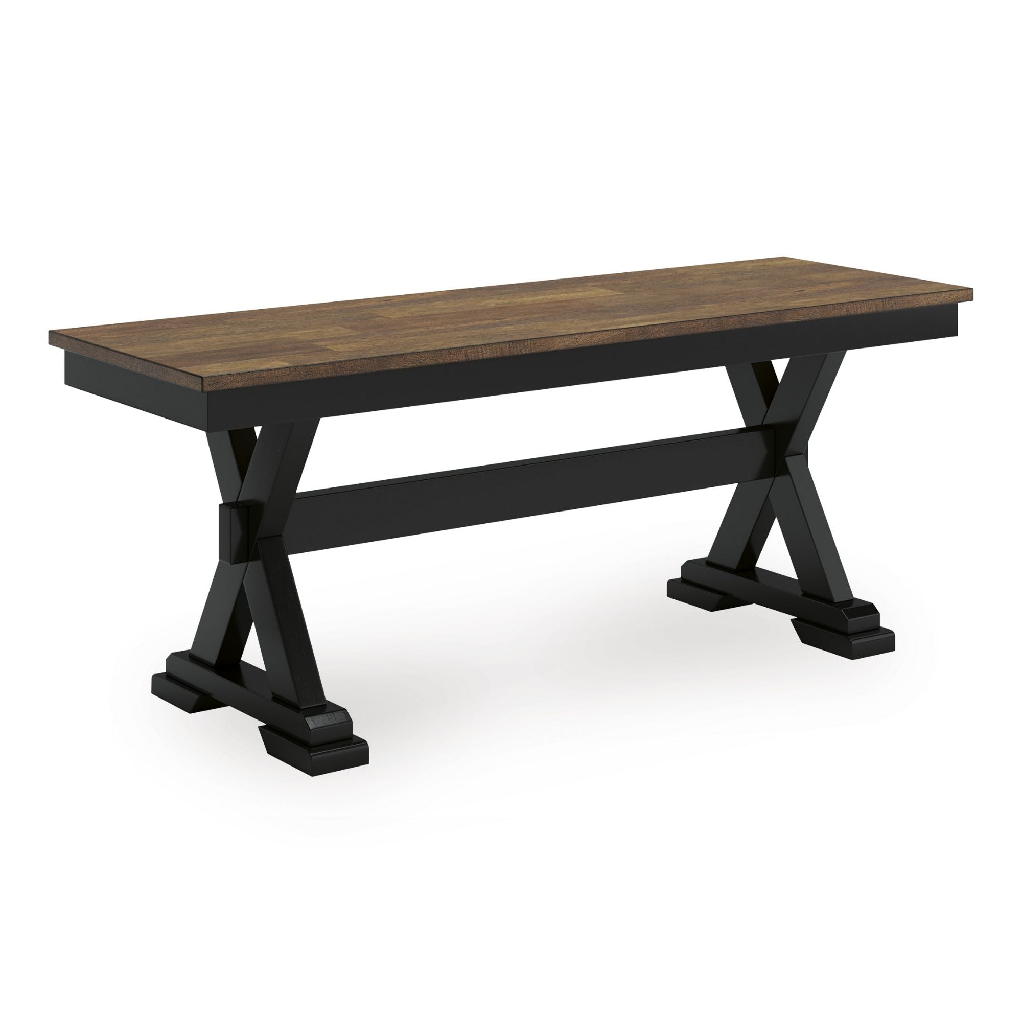 Ashley Wildenauer dining room set with a rectangular table, six chairs, and a matching bench in a modern wood finish.