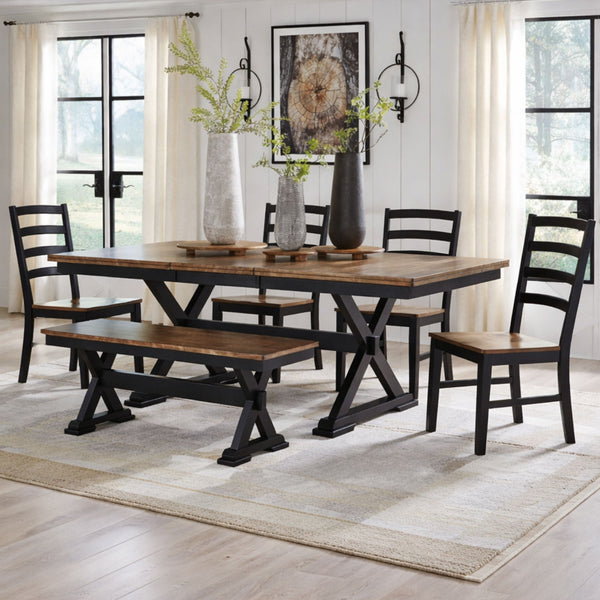 Wildenauer dining room set with table and matching bench by Signature Ashley, wooden furniture with a polished finish.
