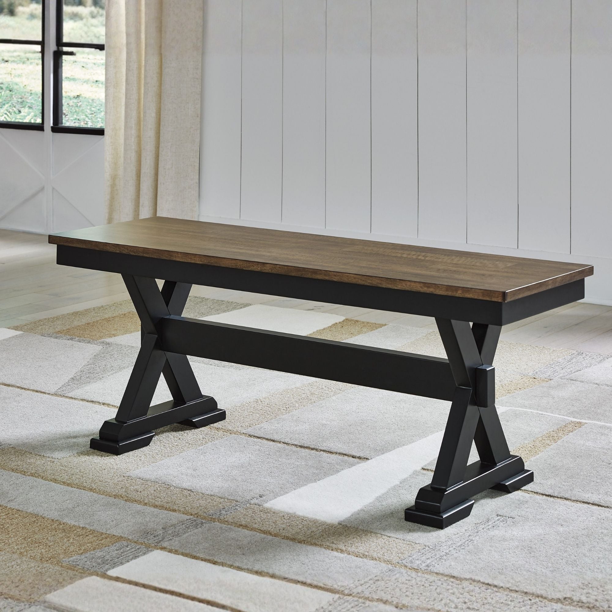 Ashley Wildenauer dining room set with table, six chairs, and matching bench, featuring wood finish and classic design.