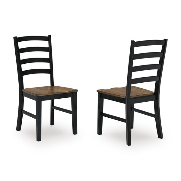 Set of two Wildenauer dining room side chairs by Signature Ashley with dark wood finish and upholstered seats.