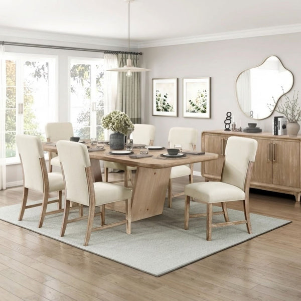 MAZ Wilshire Collection dining room set with a wooden table and matching chairs, stylish and elegant for modern dining spaces.