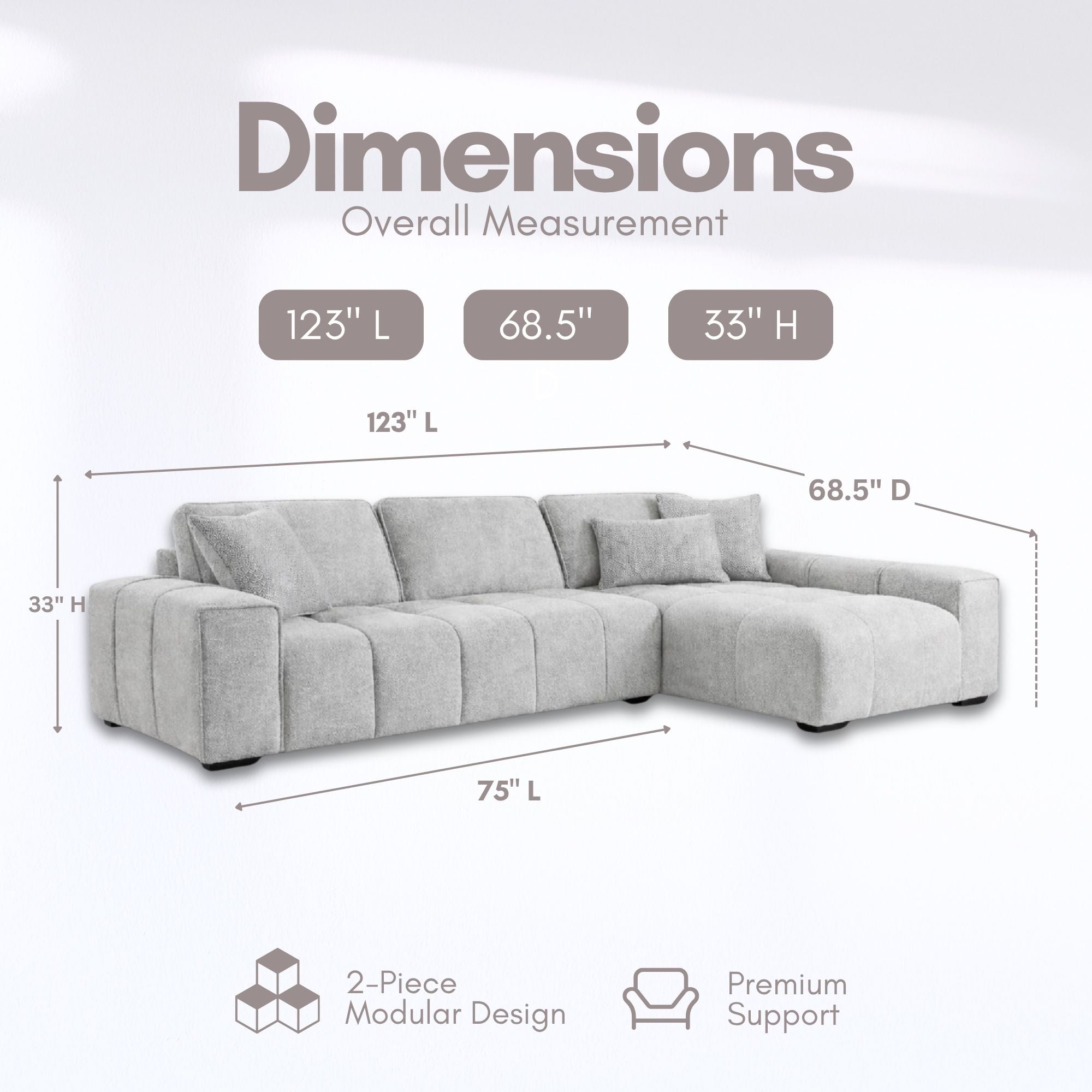 Canadian-made Wolfville modern sectional sofa by Fancy, showcasing sleek silver upholstery and contemporary design.