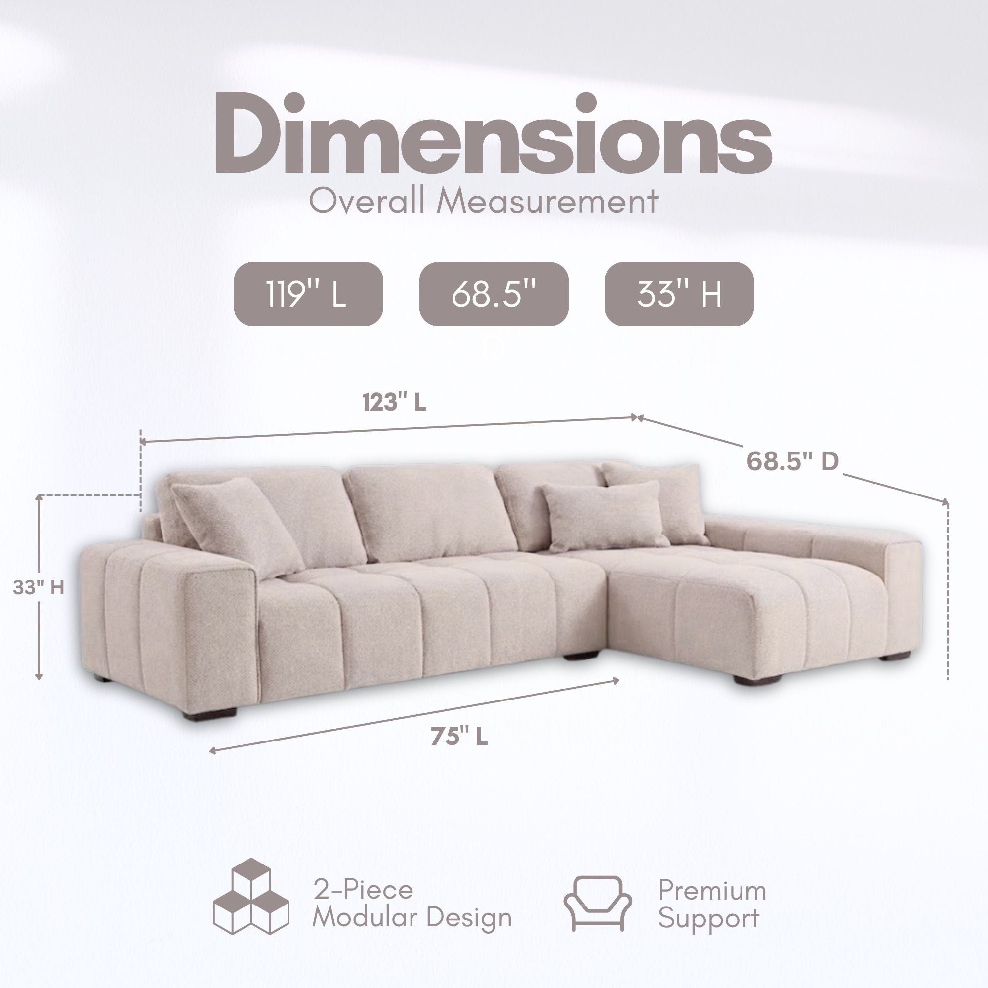 Canadian-made Wolfville modern beige sectional sofa by Sofa by Fancy, featuring clean lines and plush cushions.