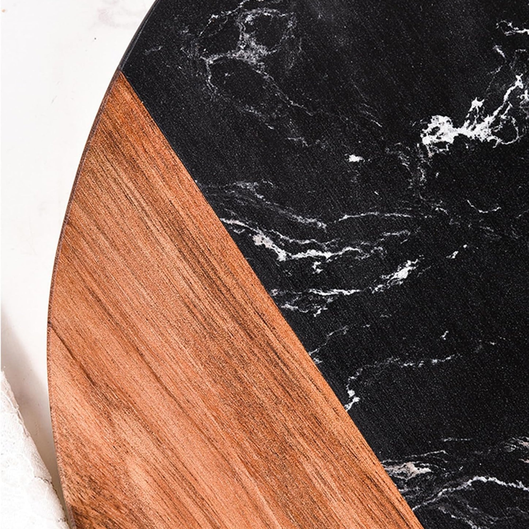Wood & Marble Round Cutting and Serving Board Brown & Black