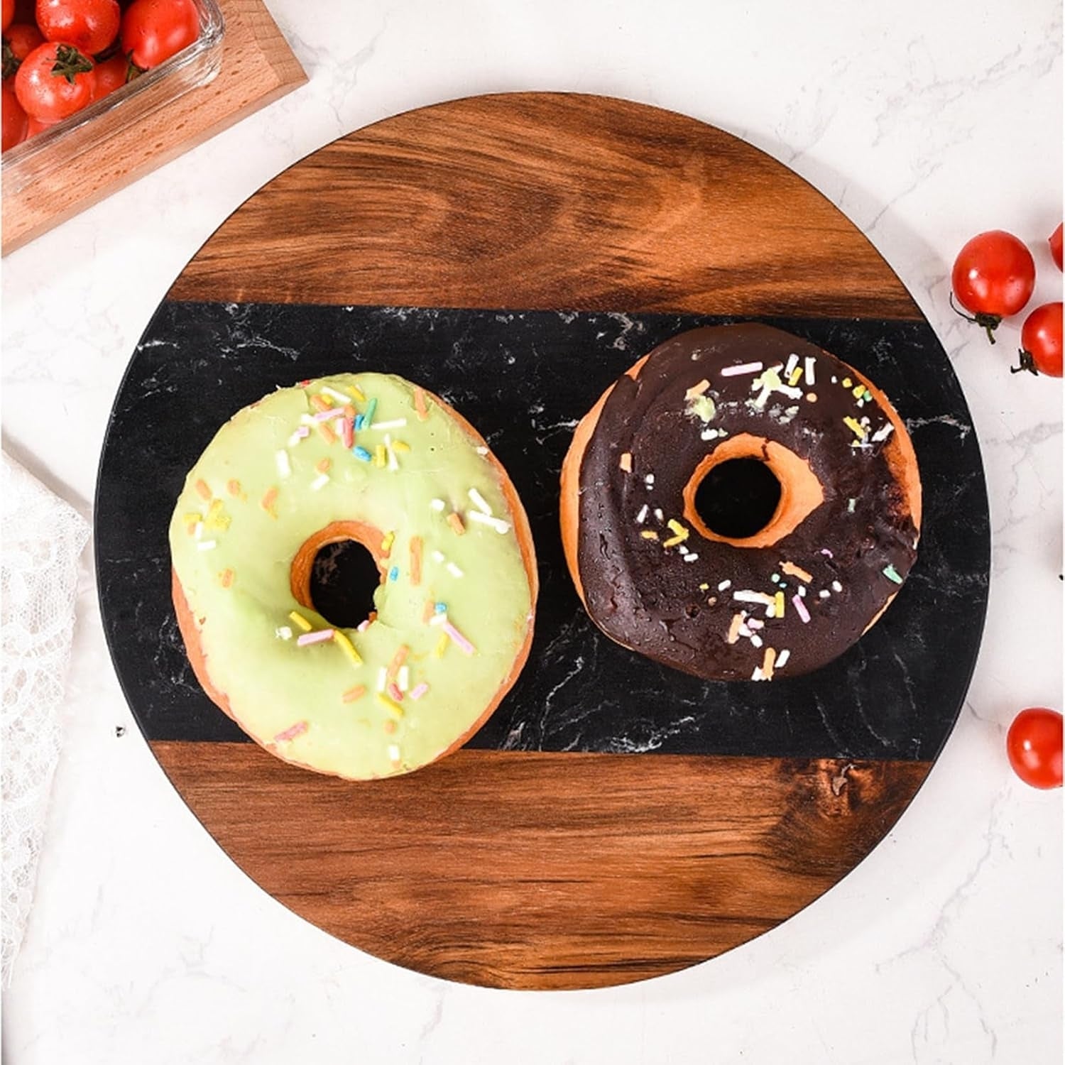 Wood & Marble Round Cutting and Serving Board Brown & Black