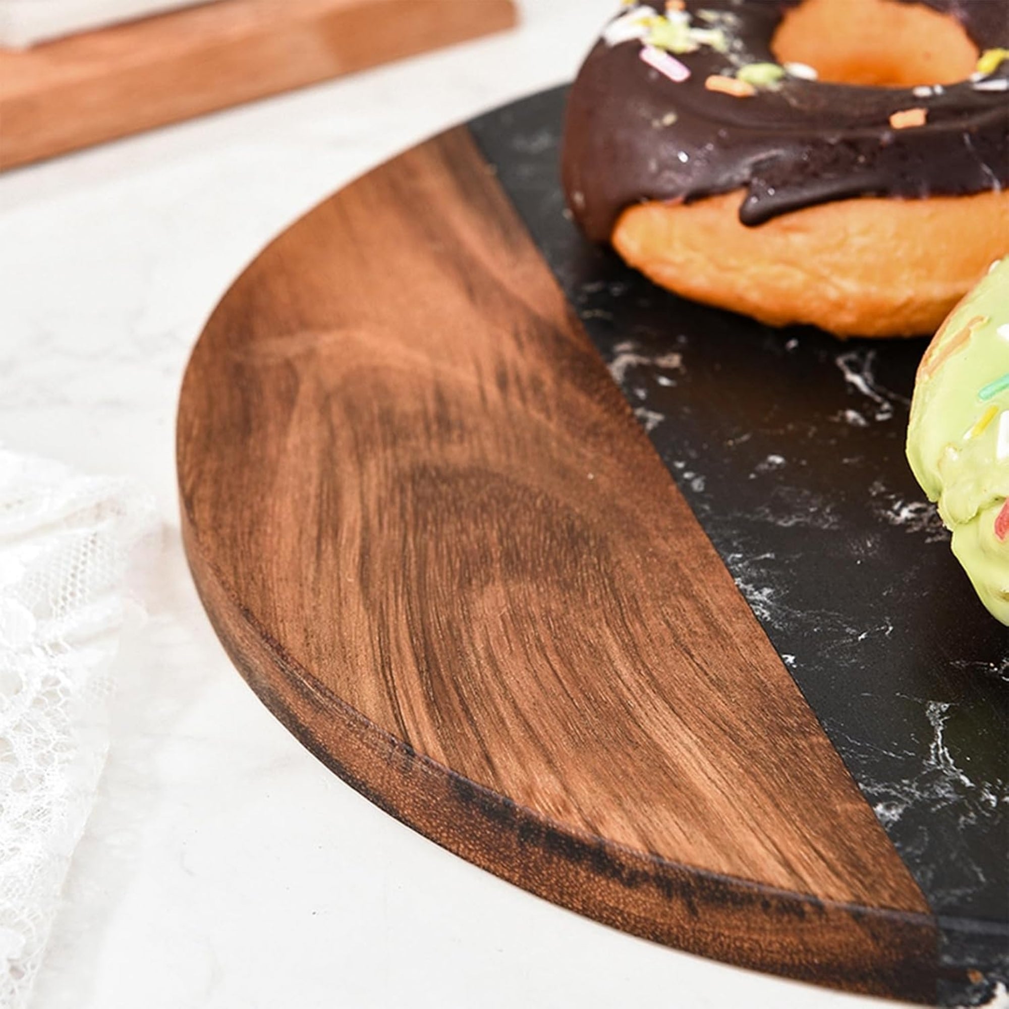 Wood & Marble Round Cutting and Serving Board Brown & Black