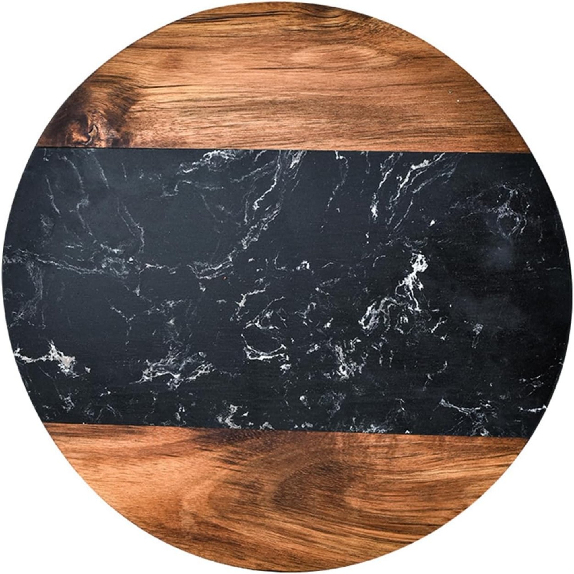 Wood & Marble Round Cutting and Serving Board Brown & Black