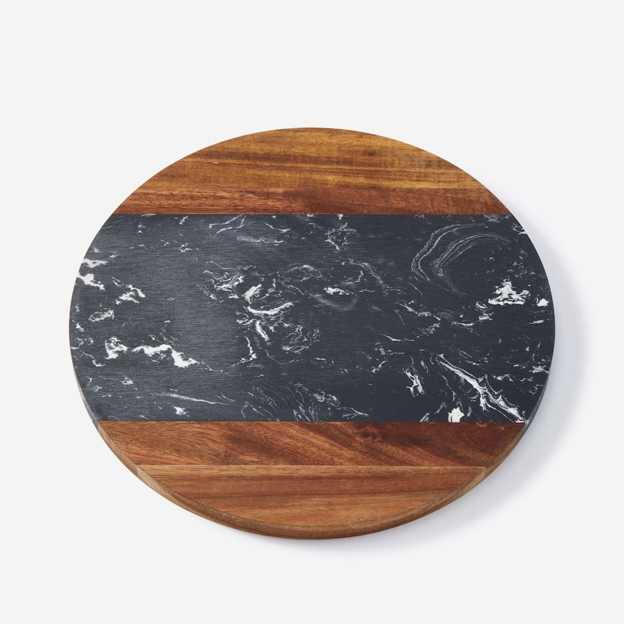 Wood & Marble Round Cutting and Serving Board Brown & Black