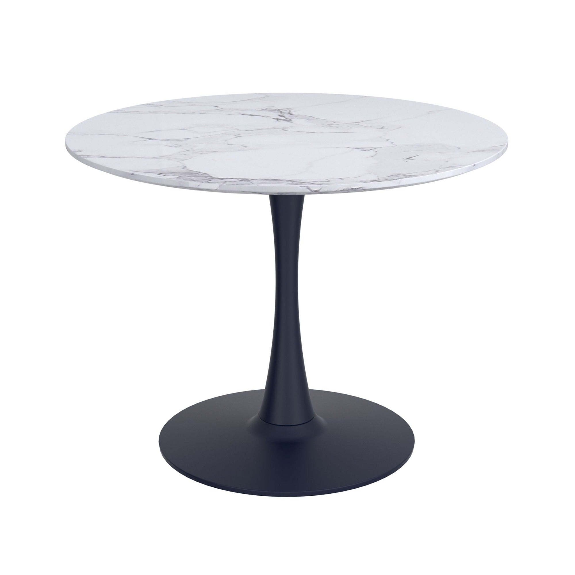 Zilo Round Pedestal Dining Table White Faux Marble and Black