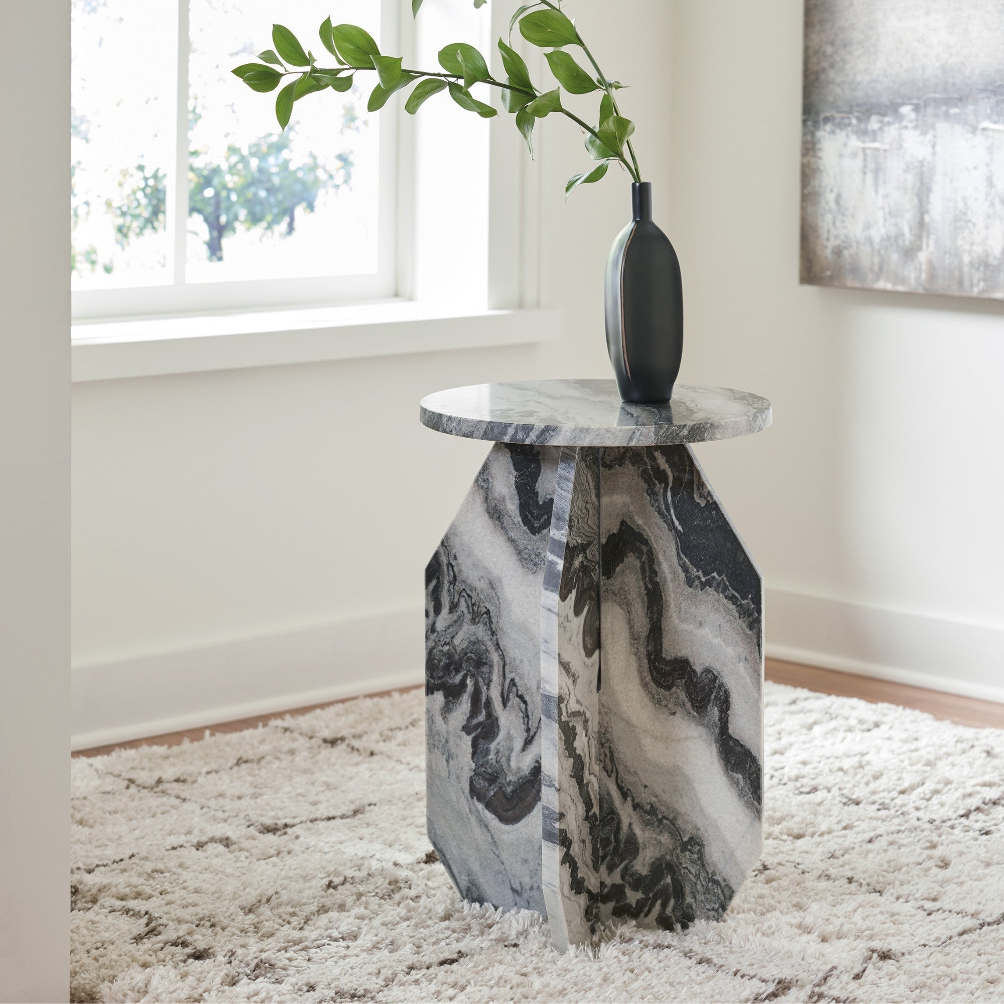 Wrenlane Marble Accent Table Black/White/Taupe