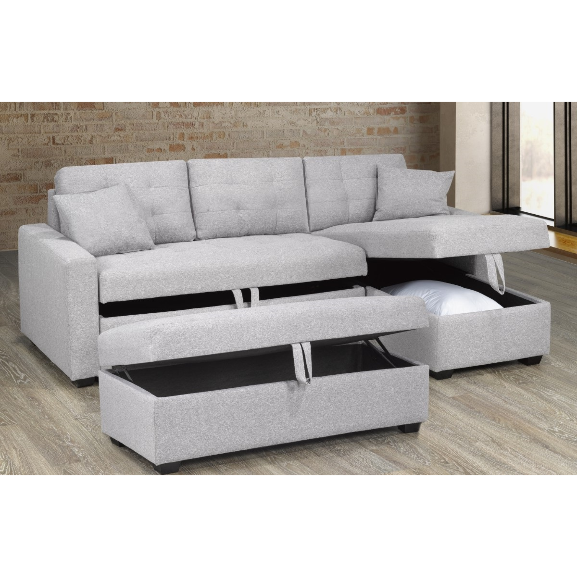 Storage Secional & Ottoman in Light Grey XH-2111.