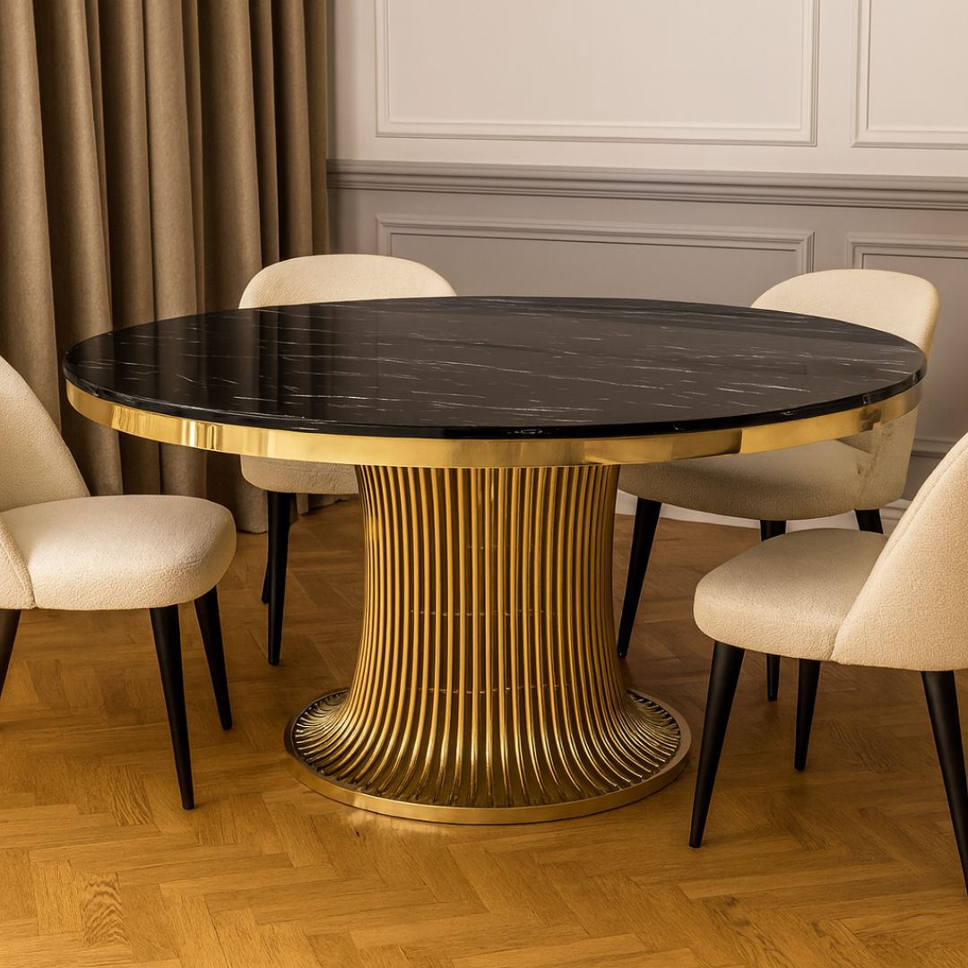 60 inch Round Black Marble Dining Table