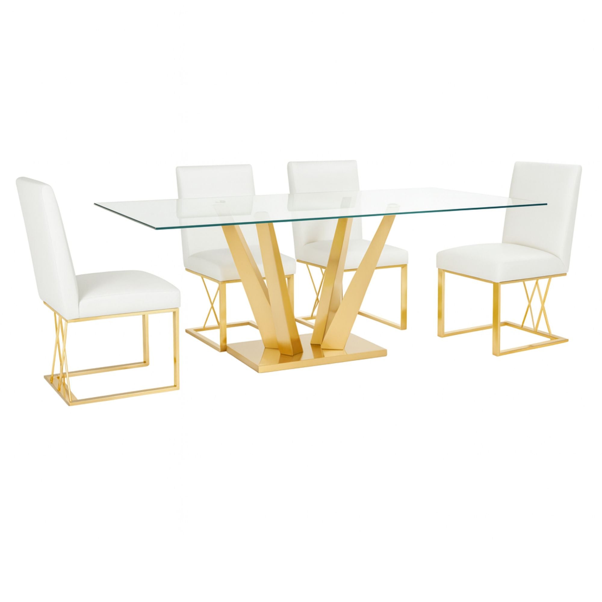 Yvon 5Pc Dining Set in Gold/ Brushed Gold.