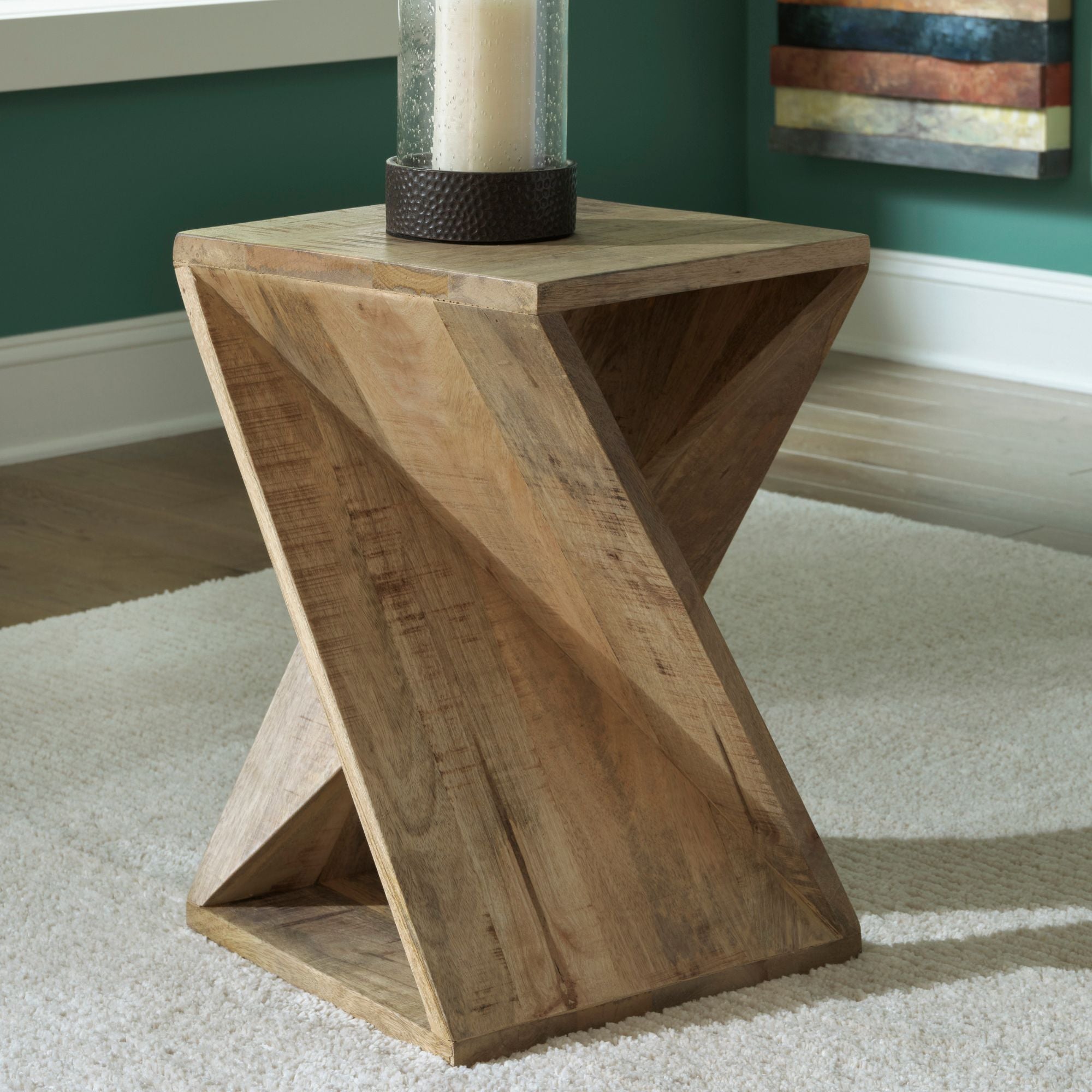 Signature Design by Ashley Zalemont accent end table with a sleek wooden top and metal legs, modern style for living room decor.
