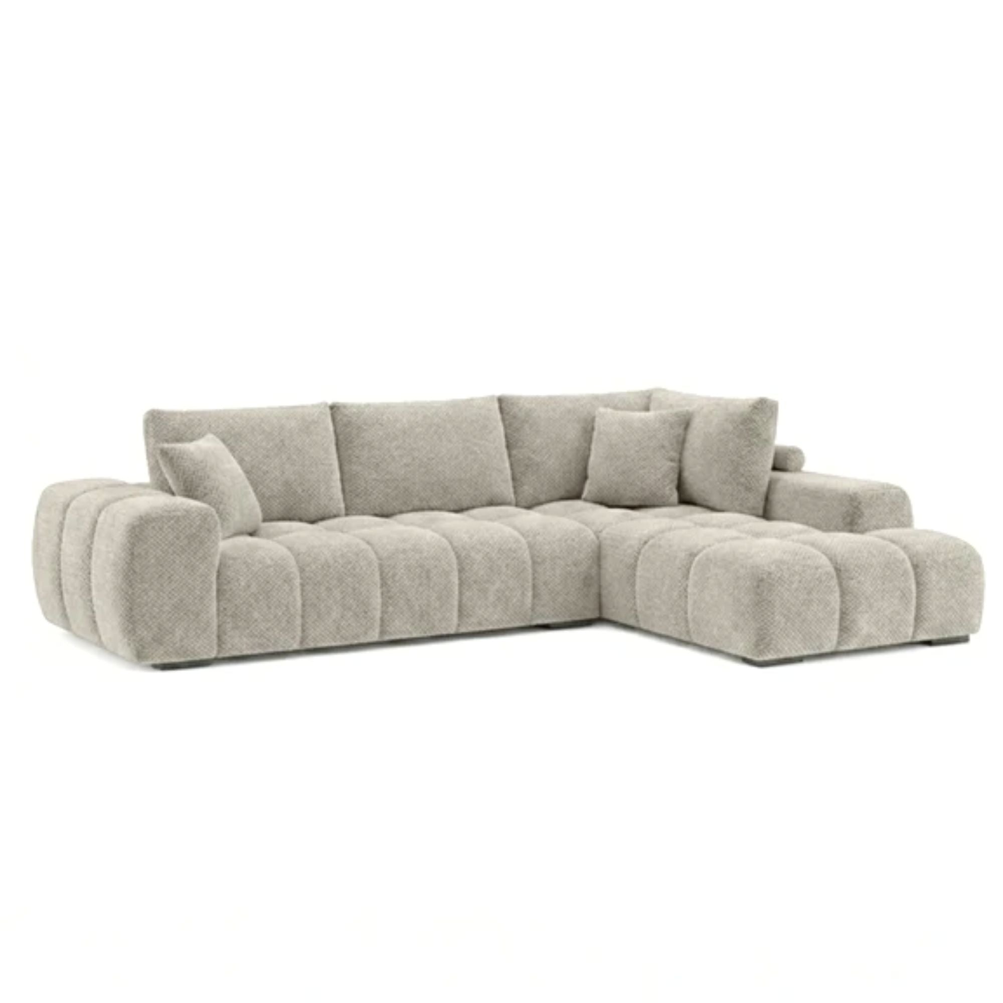 Brassex Zara sectional sofa in light grey fabric, featuring plush cushions and modern design for stylish living rooms.