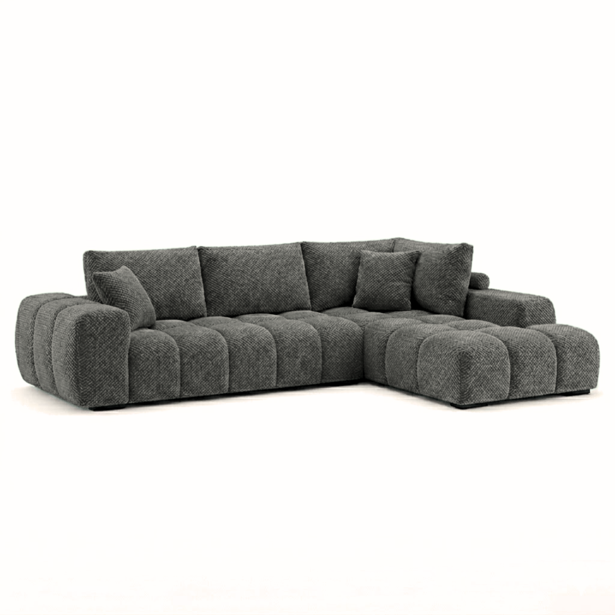 Brassex Zara sectional sofa in charcoal fabric with plush cushions and modern design, perfect for contemporary living rooms.