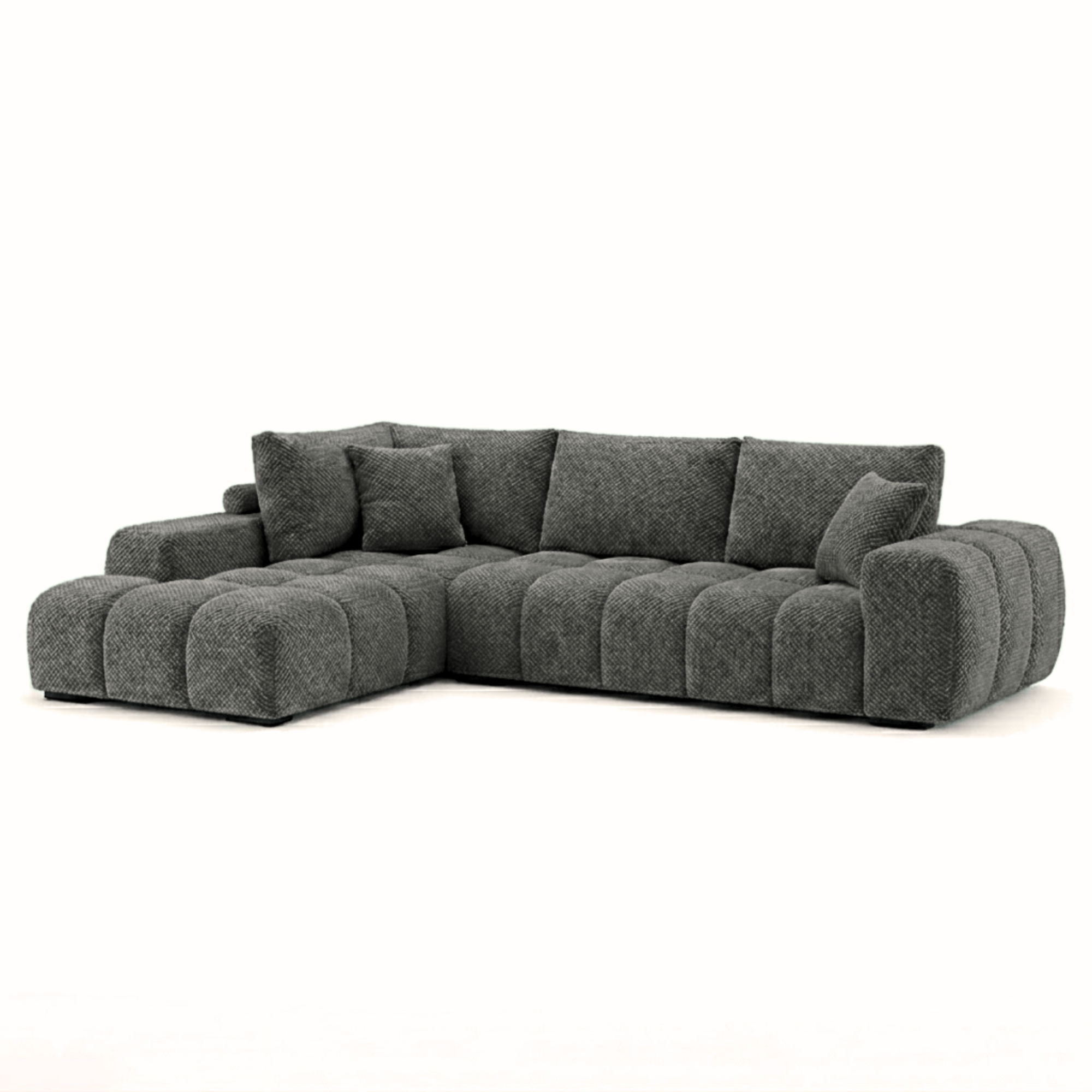 Brassex Zara sectional sofa in charcoal fabric, with plush cushions and modern design, perfect for contemporary living rooms.