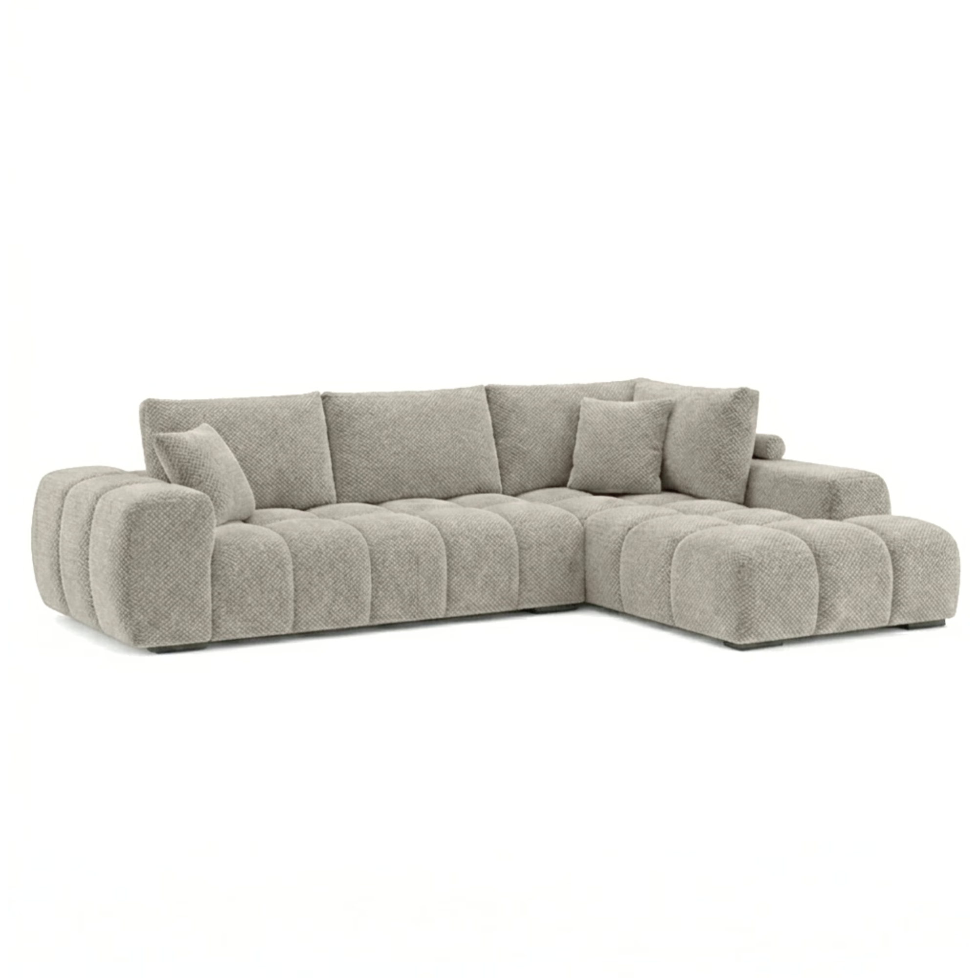 Brassex Zara sectional sofa in light grey fabric with plush cushions and modern design, perfect for contemporary living rooms.