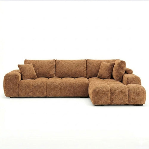 Bronze Zara sectional sofa by Brassex, showing a modern sectional with plush cushions and sleek design in a living room setting.