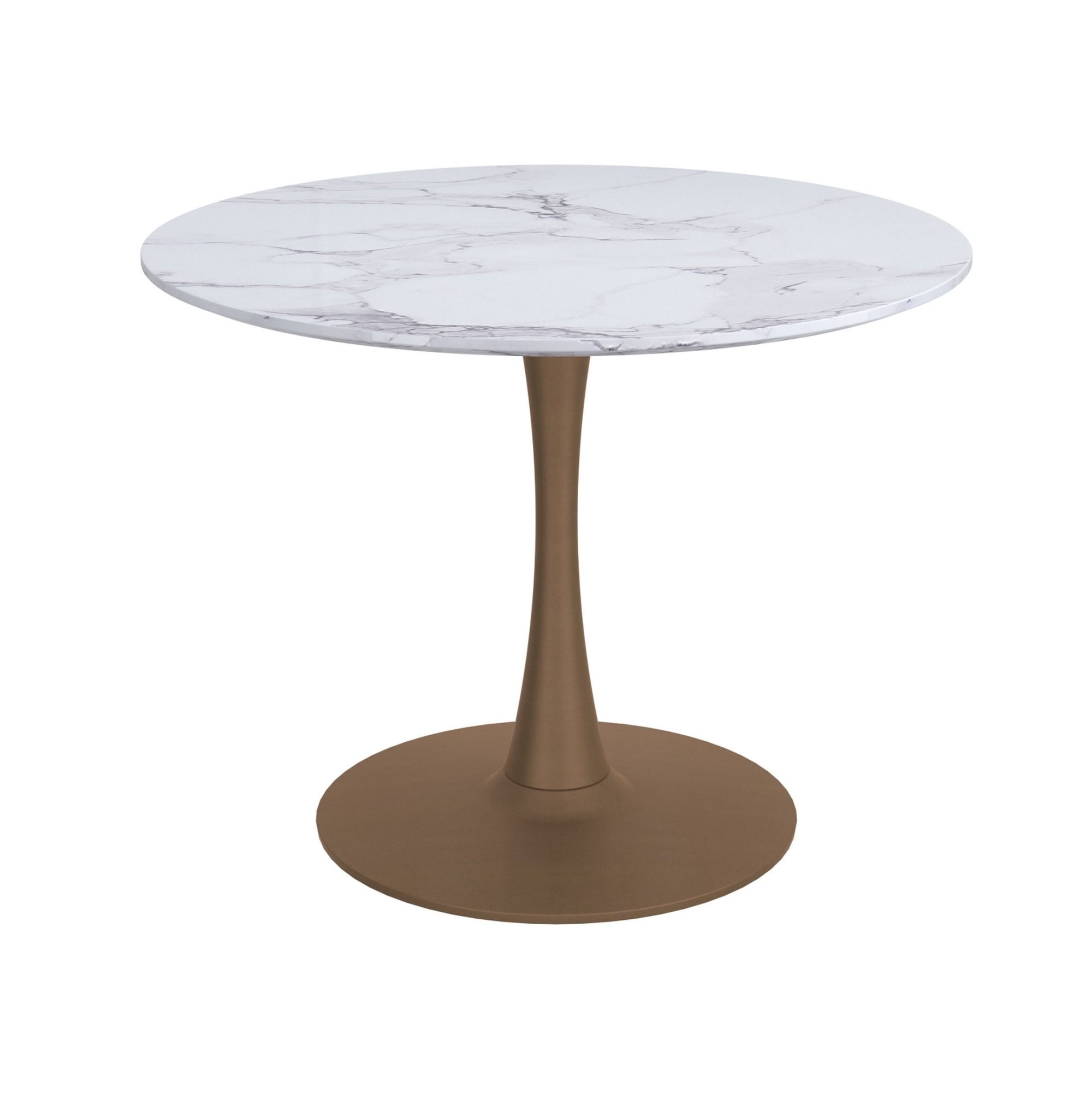 Zilo Round Pedestal Dining Table White Faux Marble and Aged Gold