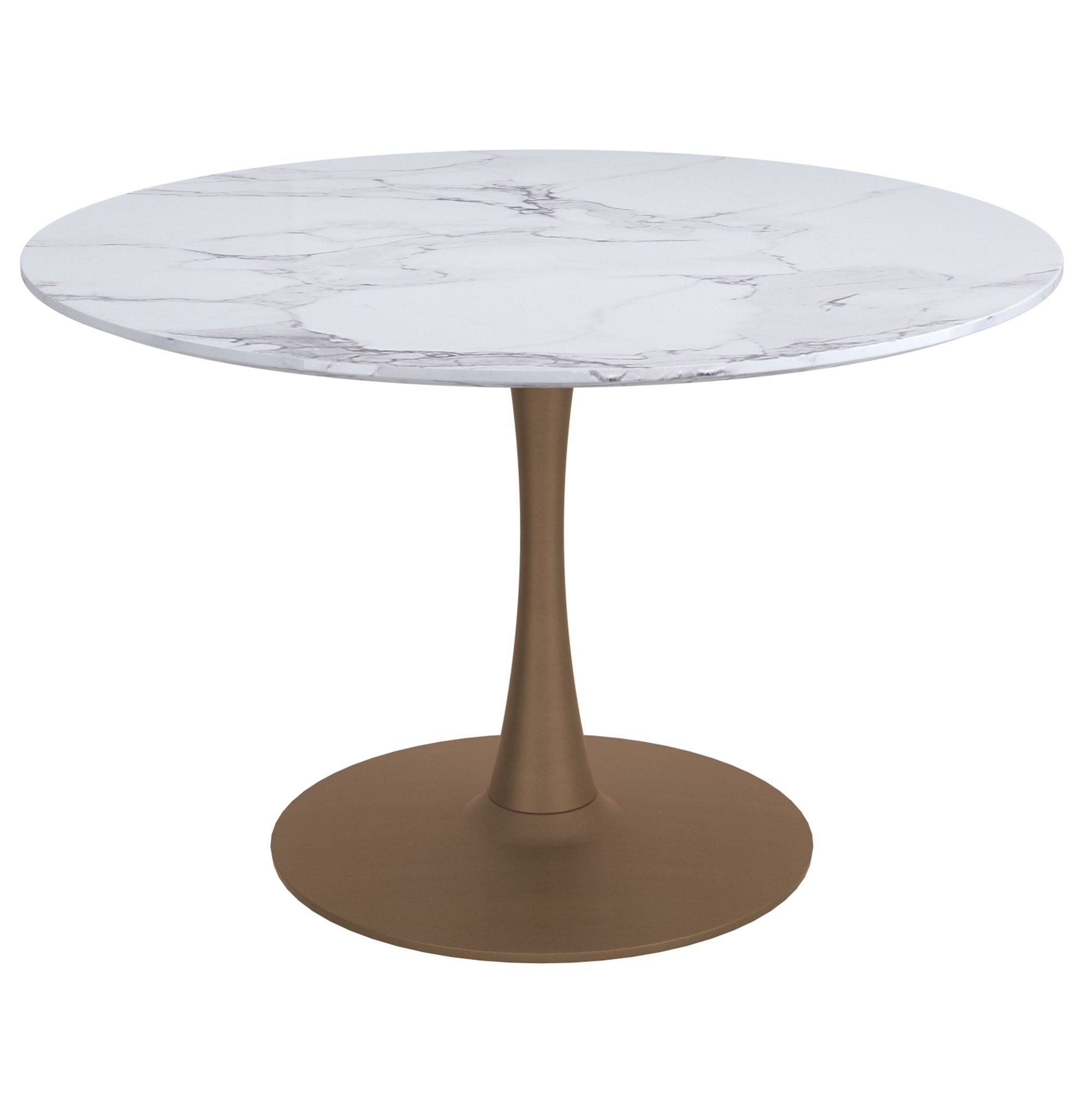 Zilo Round Pedestal Dining Table White Faux Marble and Aged Gold