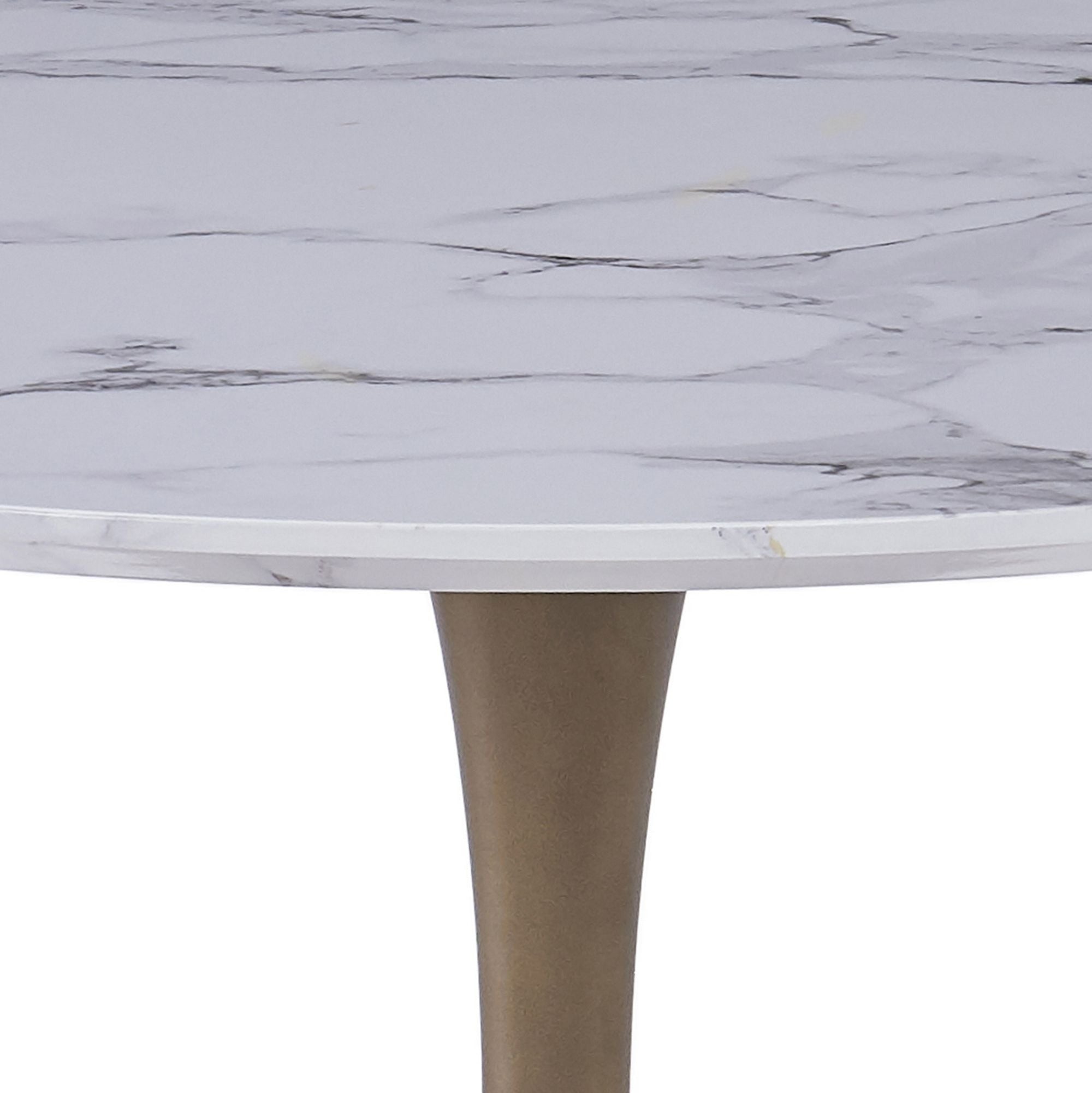 Zilo Round Pedestal Dining Table White Faux Marble and Aged Gold