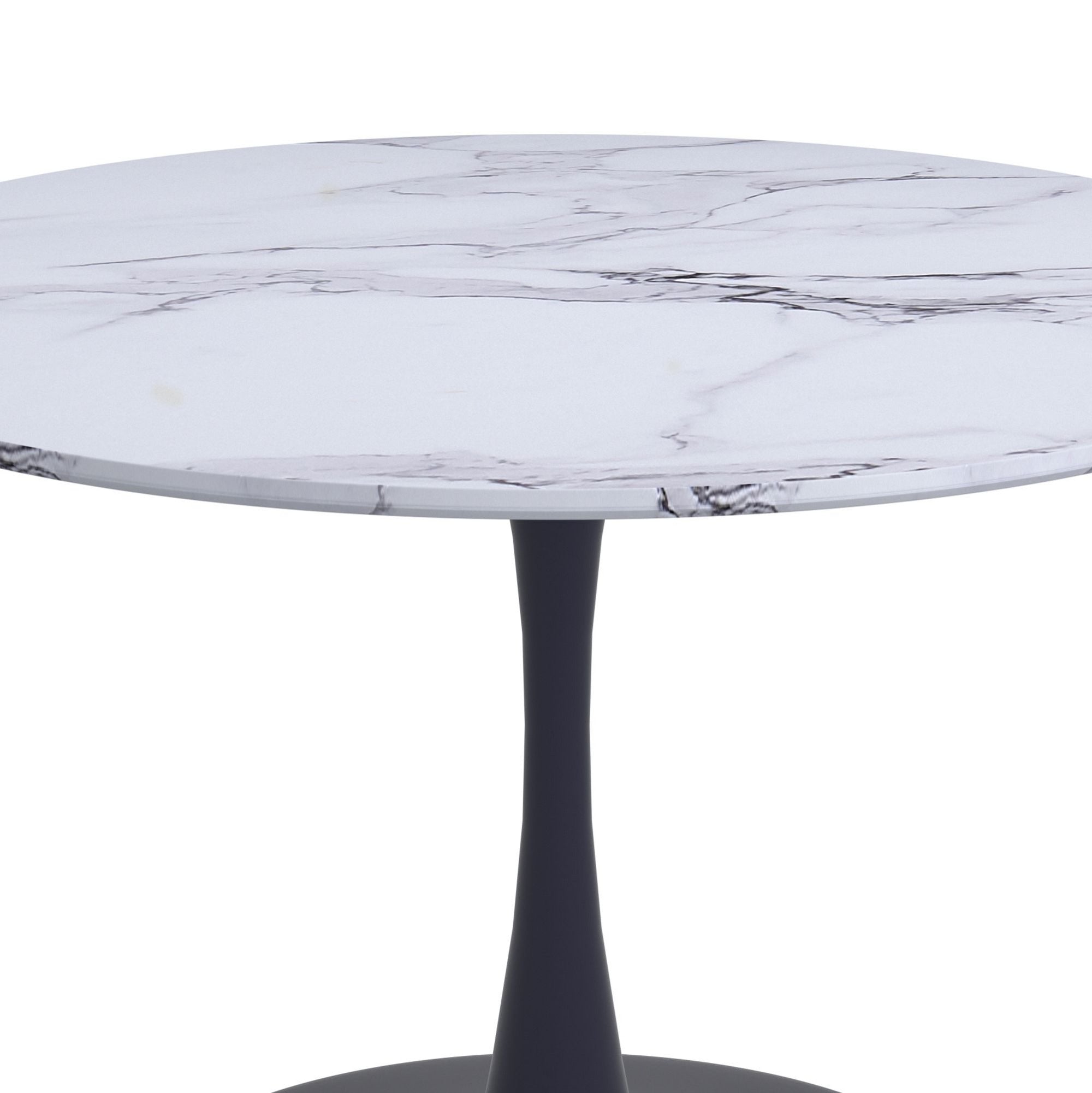 Zilo Round Pedestal Dining Table White Faux Marble and Black