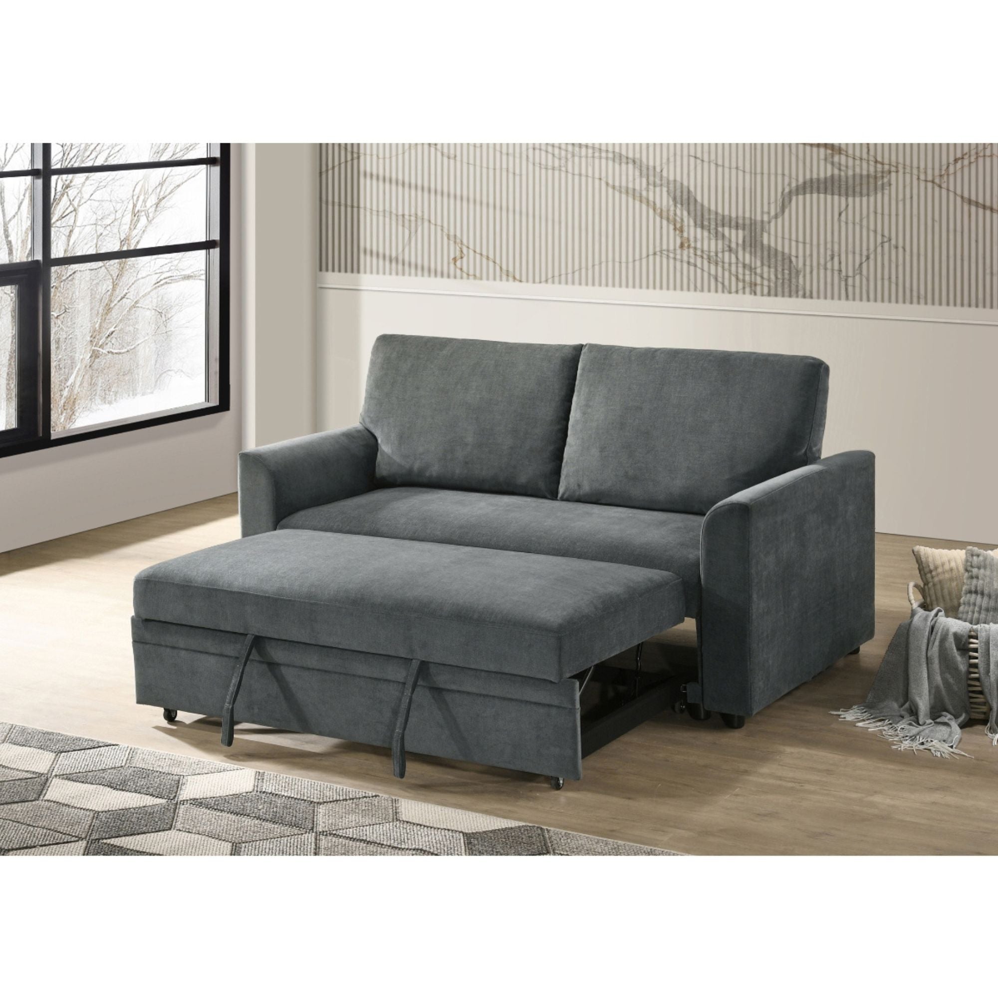 Grey Zoya Sofa Sleeper by MAZ, a stylish sofa bed with plush cushions and a modern design, shown in a living room setting.