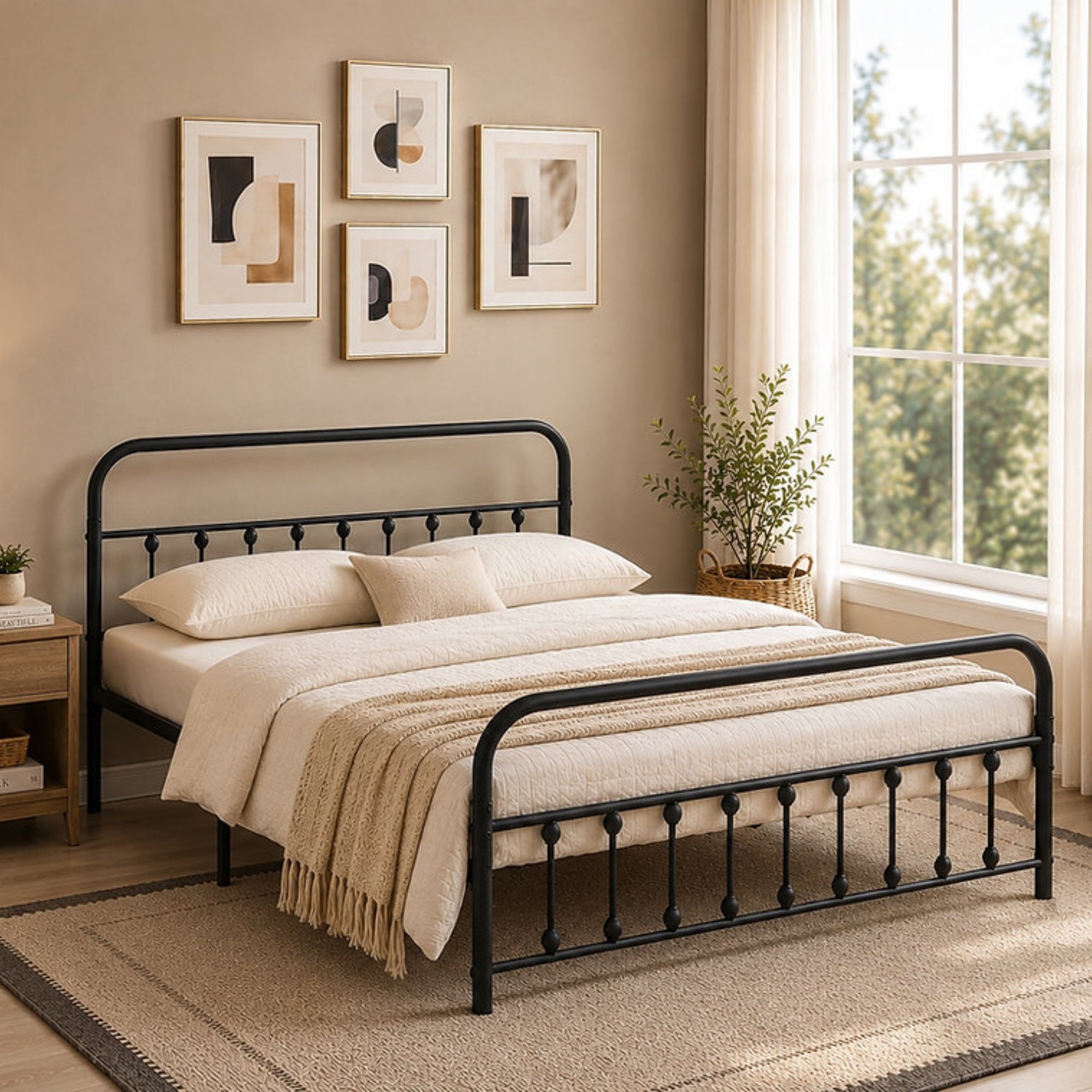 Black Steel Platform Bed Frame