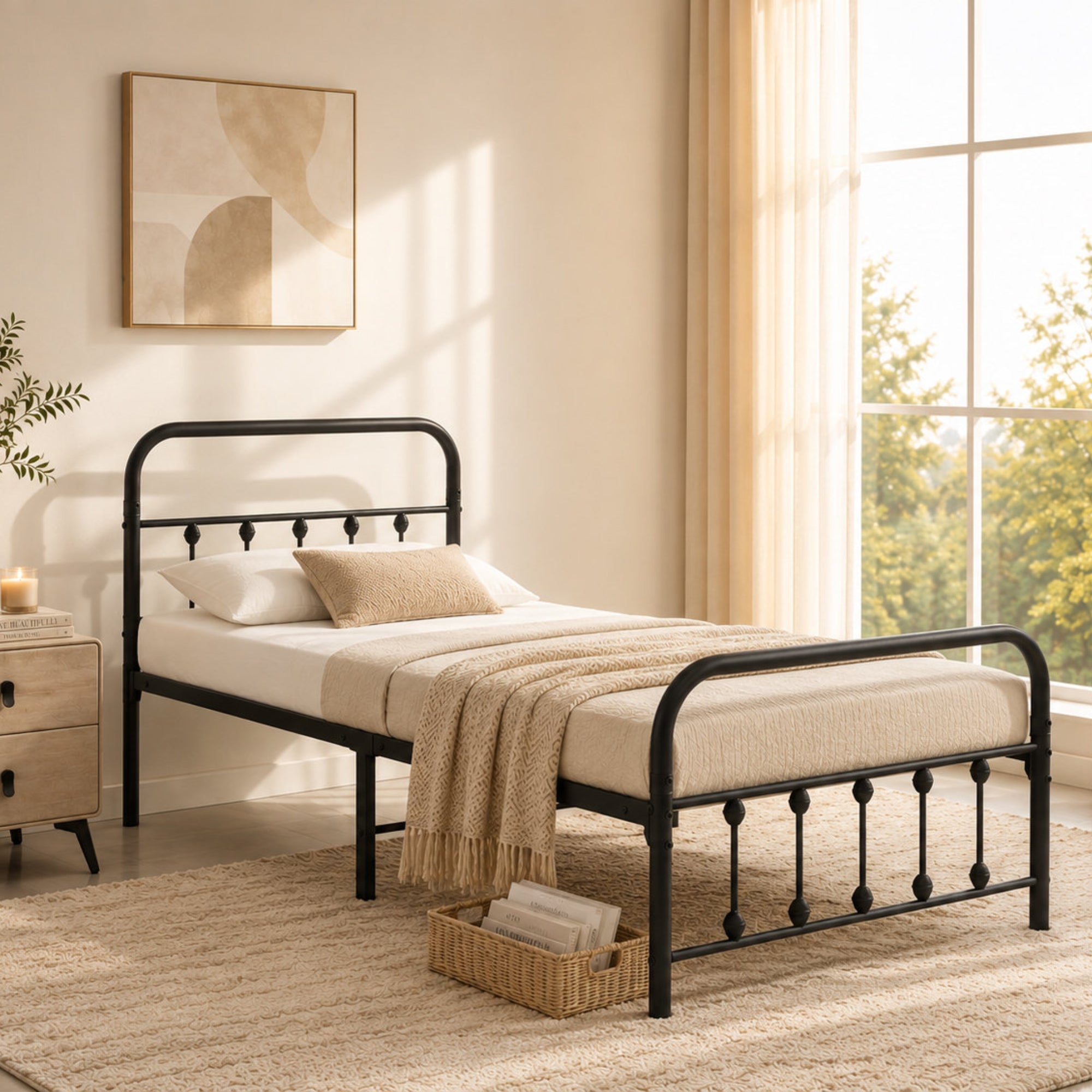 Black Steel Platform Bed Frame