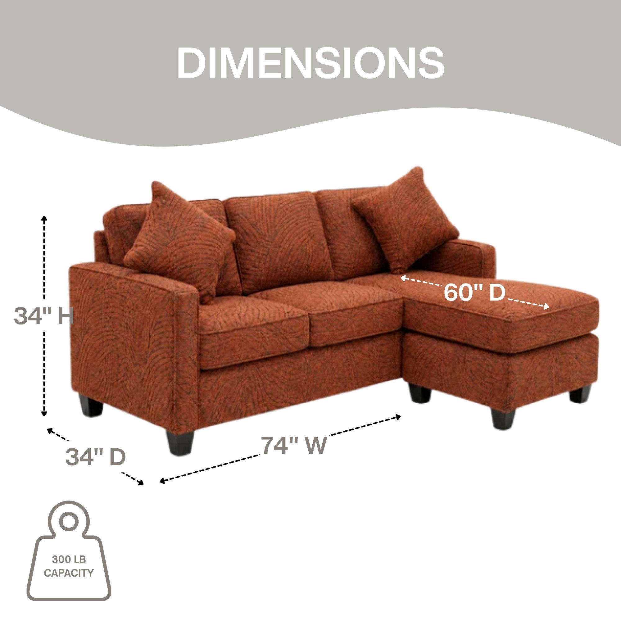 A beige Canadian-made A.C. sectional sofa with reversible design and chaise ottoman, perfect for modern living rooms.