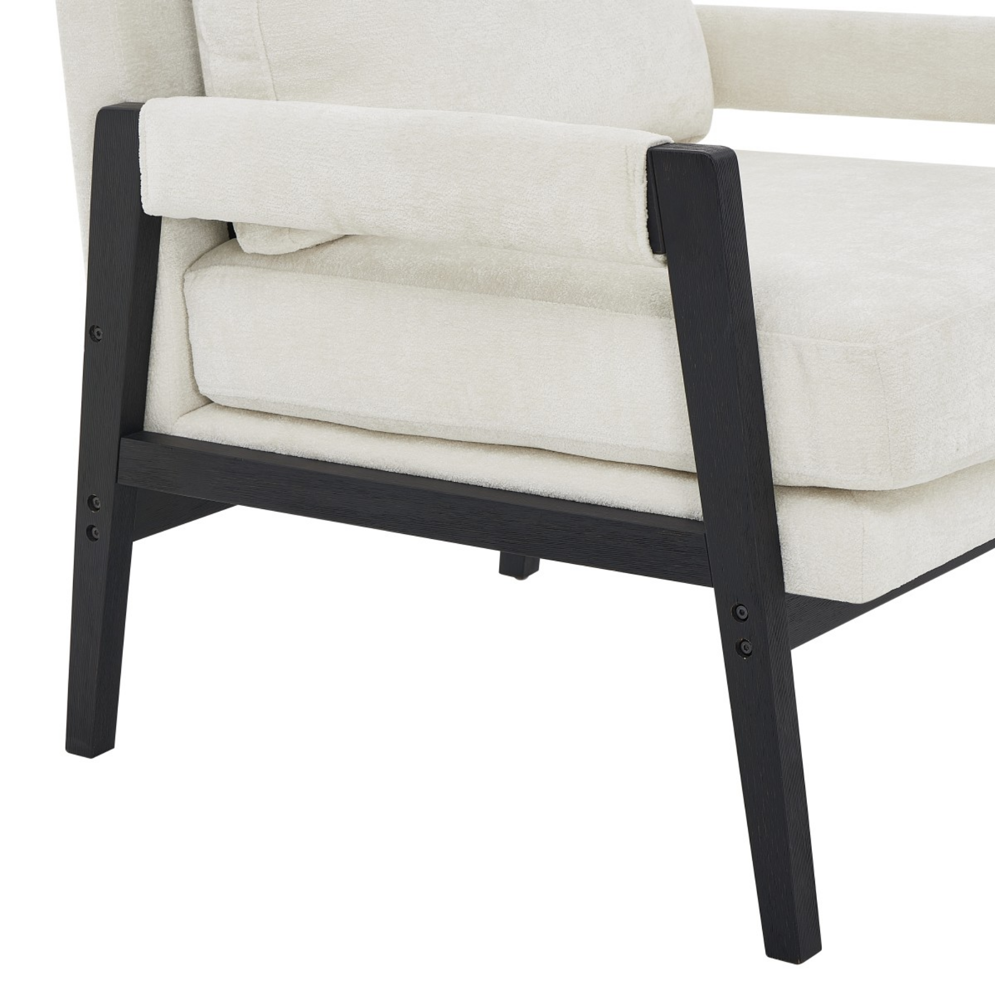 Beige fabric accent arm chair by Brassex with wooden legs, stylish and comfortable for living room or lounge area.
