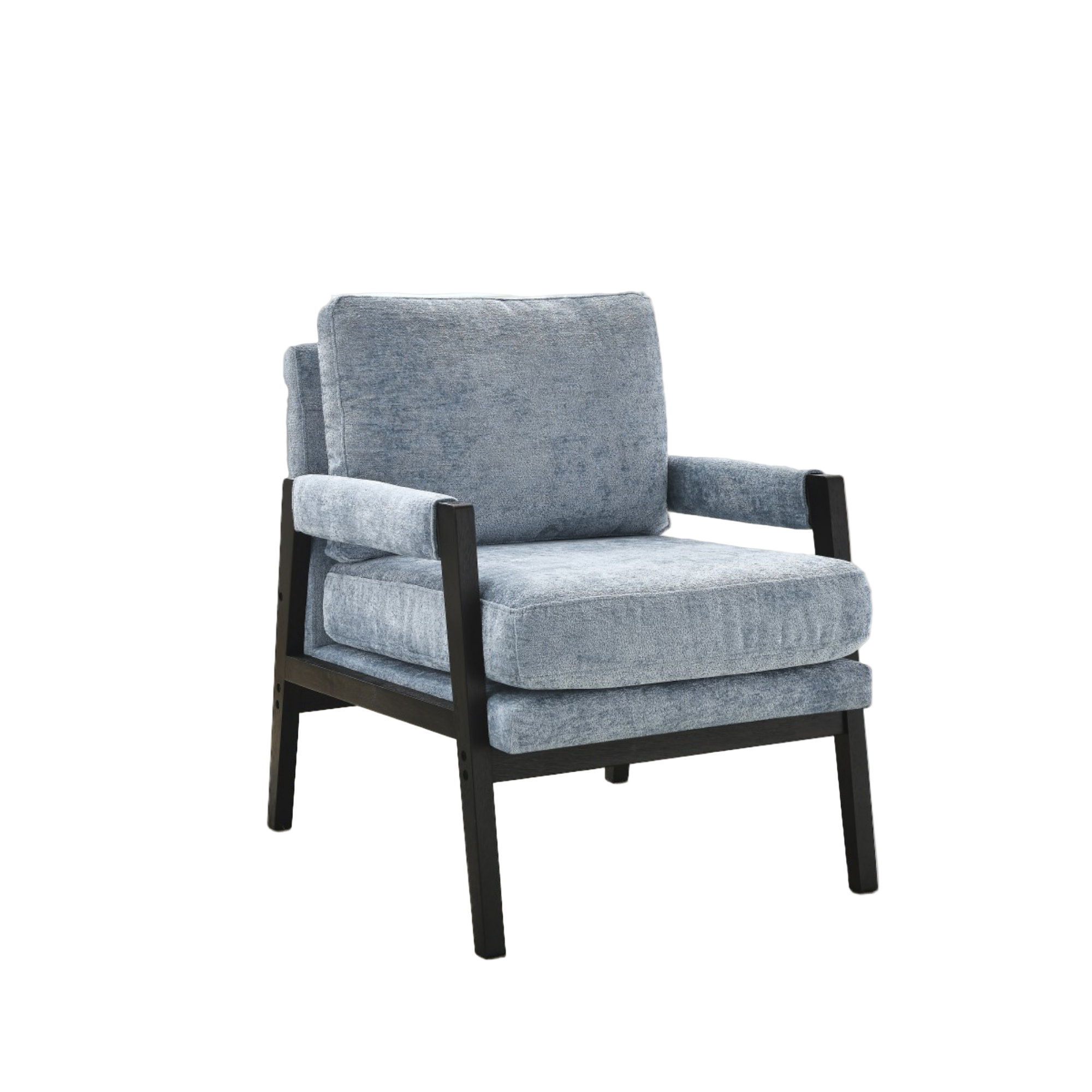 Blue fabric Accent Arm Chair by Brassex with wooden legs, featuring a modern design and cushioned seat for comfortable seating.