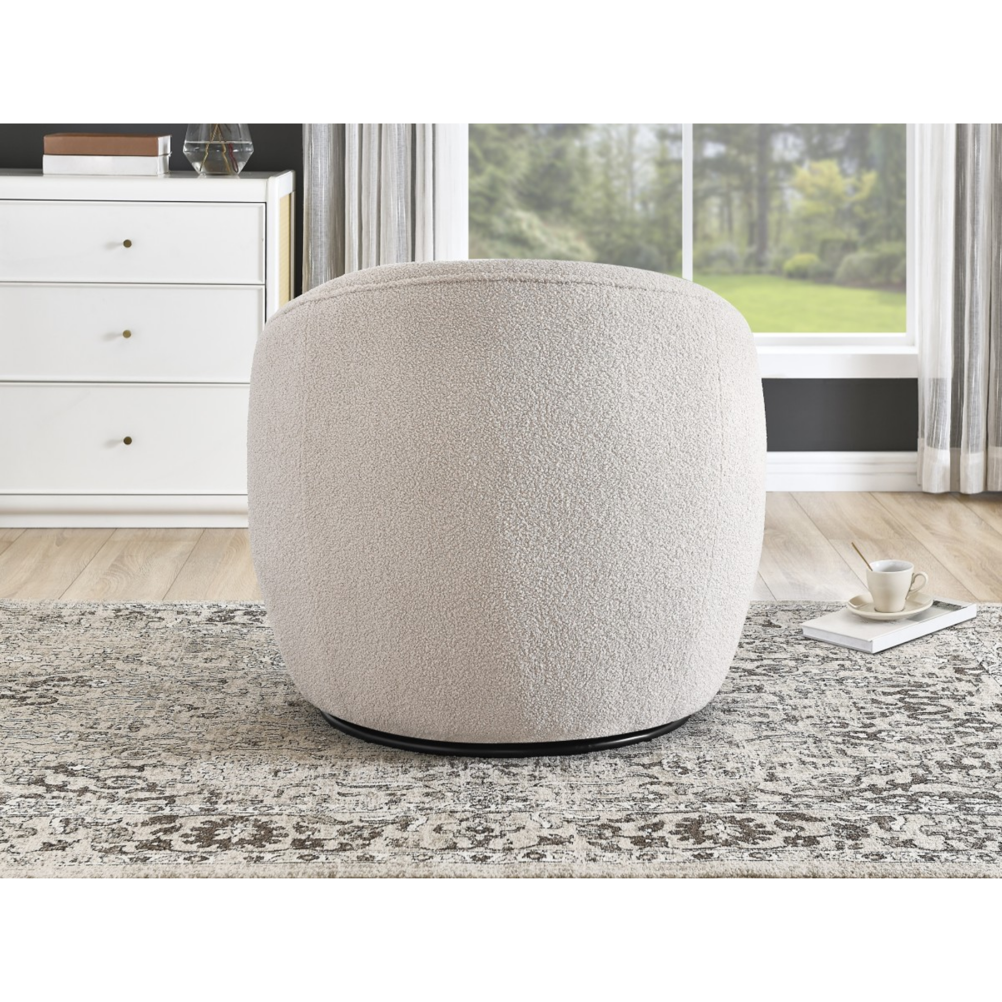 Beige fabric accent chair by Brassex with wooden legs, stylish and comfortable for living room or lounge space.