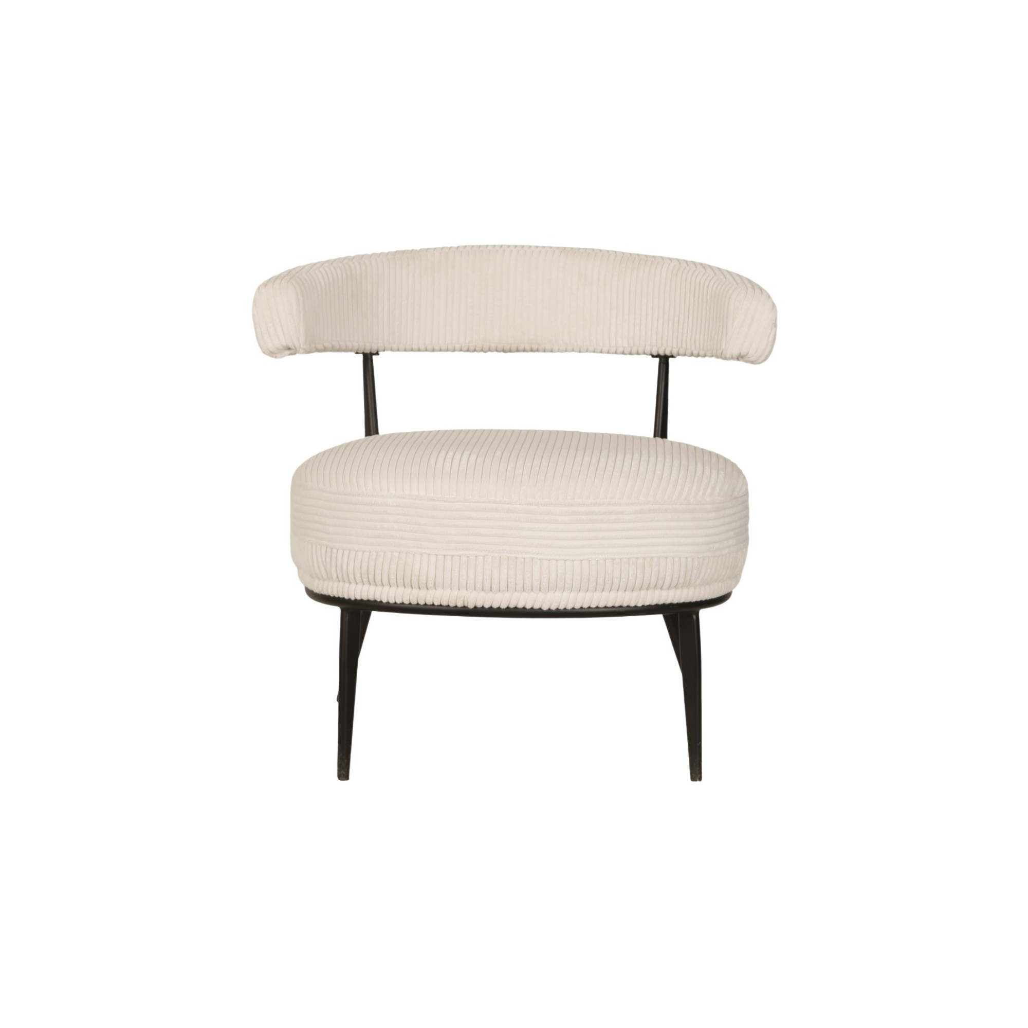 Cream fabric accent chair by Brassex with a modern design, featuring a cushioned seat and wooden legs.