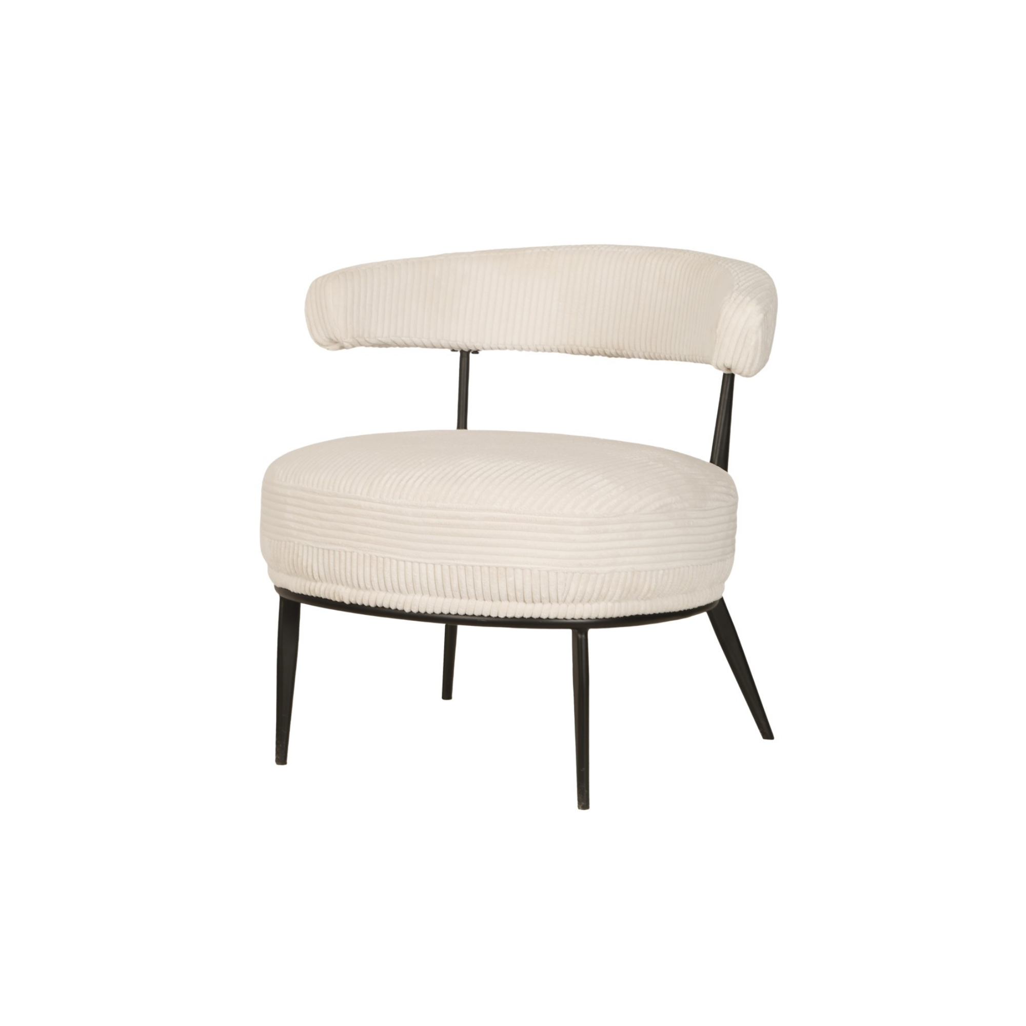 Cream fabric accent chair by Brassex with plush cushioning and modern design, shown in a stylish living space setting.